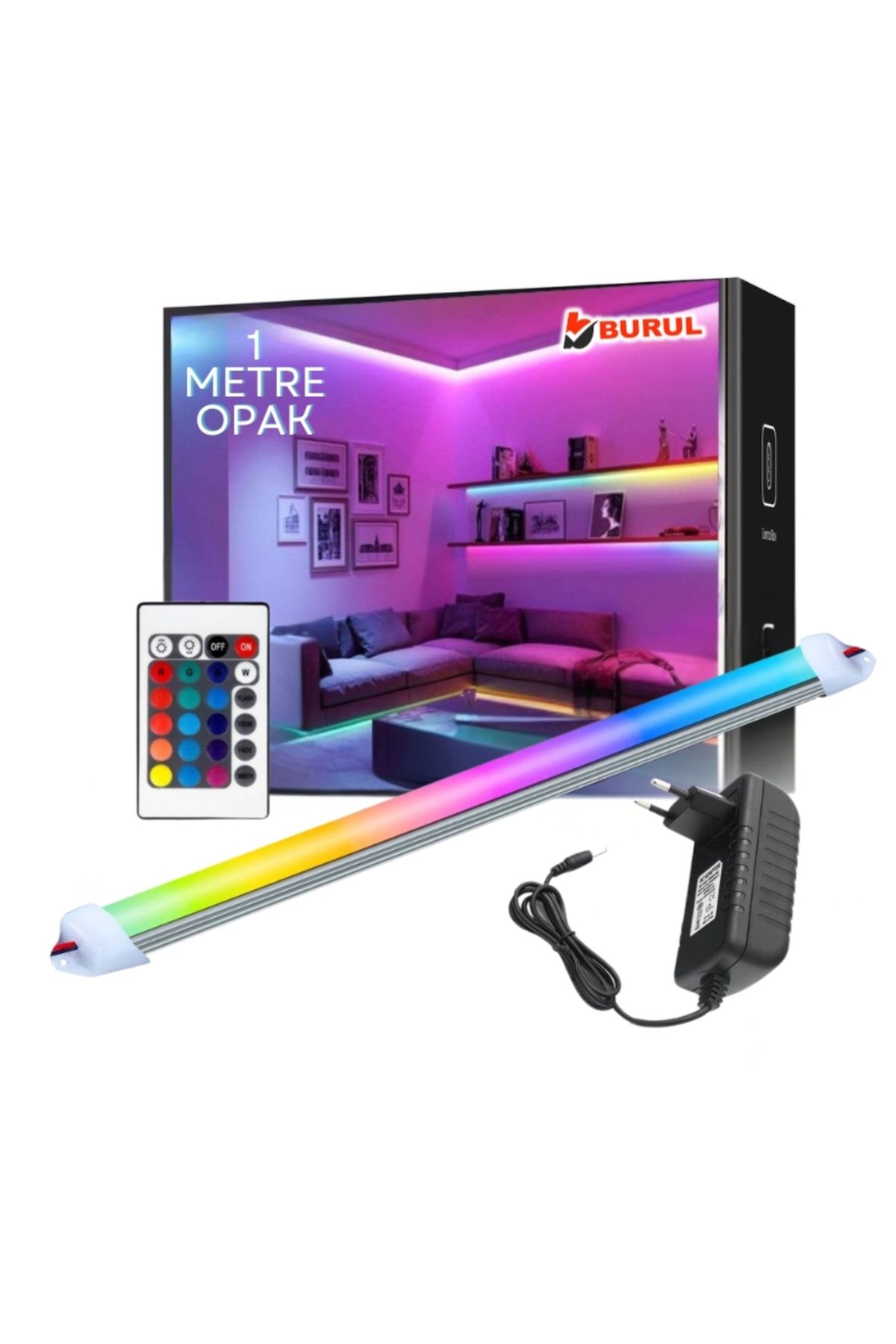 burul SB-6518 RGB Çubuk Şerit Led - 1 Metre Opak 16 Renk Kumandalı Renk Değiştiren Led Işık