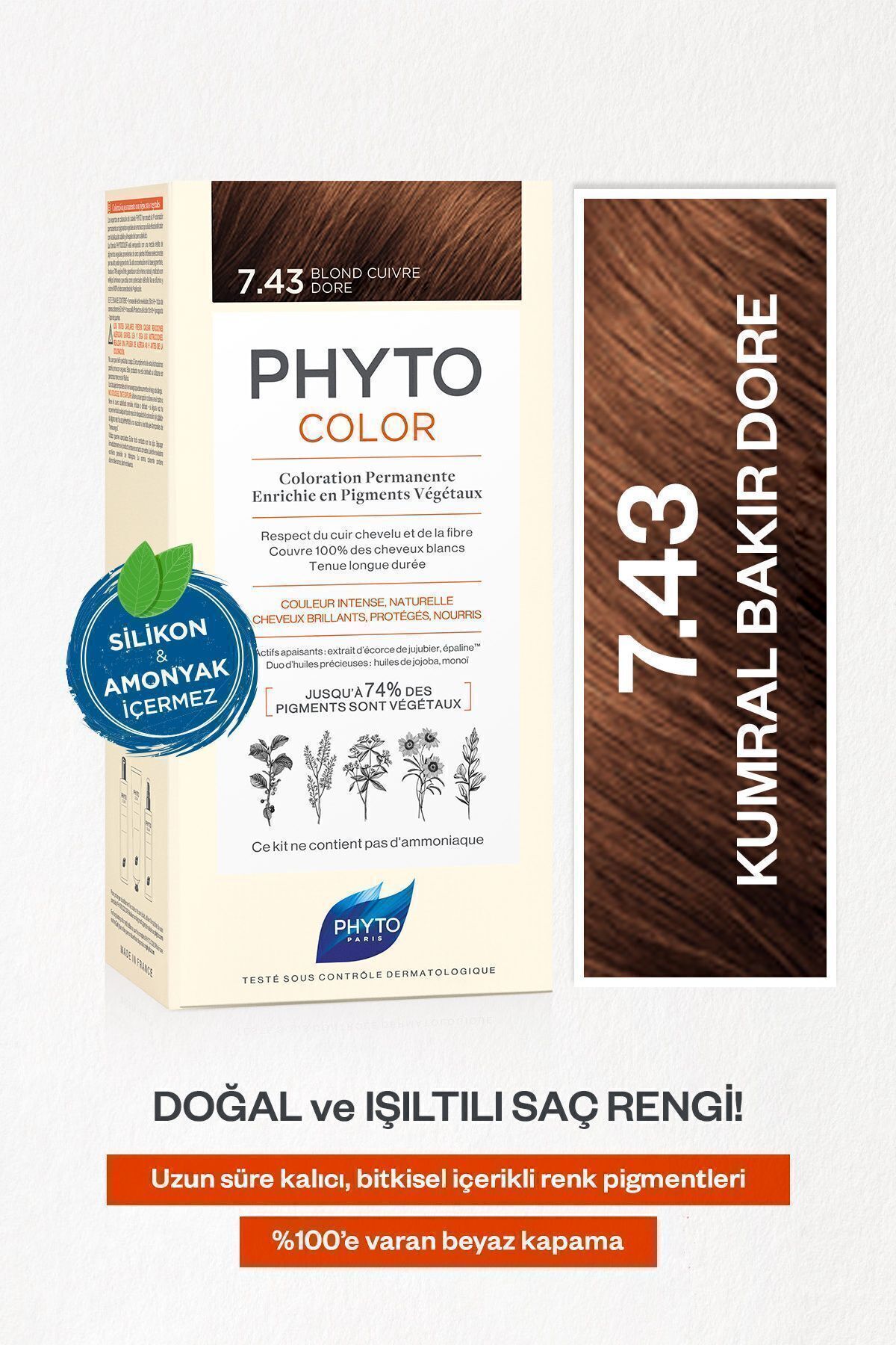 Phyto Phytocolor 7.43 Kumral Bakır Dore Amonyaksız Kalıcı Bitkisel Saç Boyası