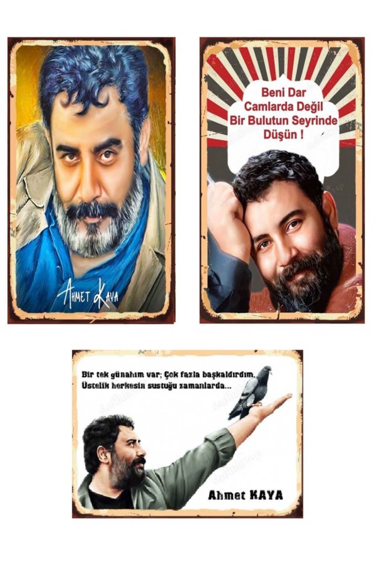 Marsis Yayınları Ahmet Kaya 3 Parça Ahşap Poster 20*30