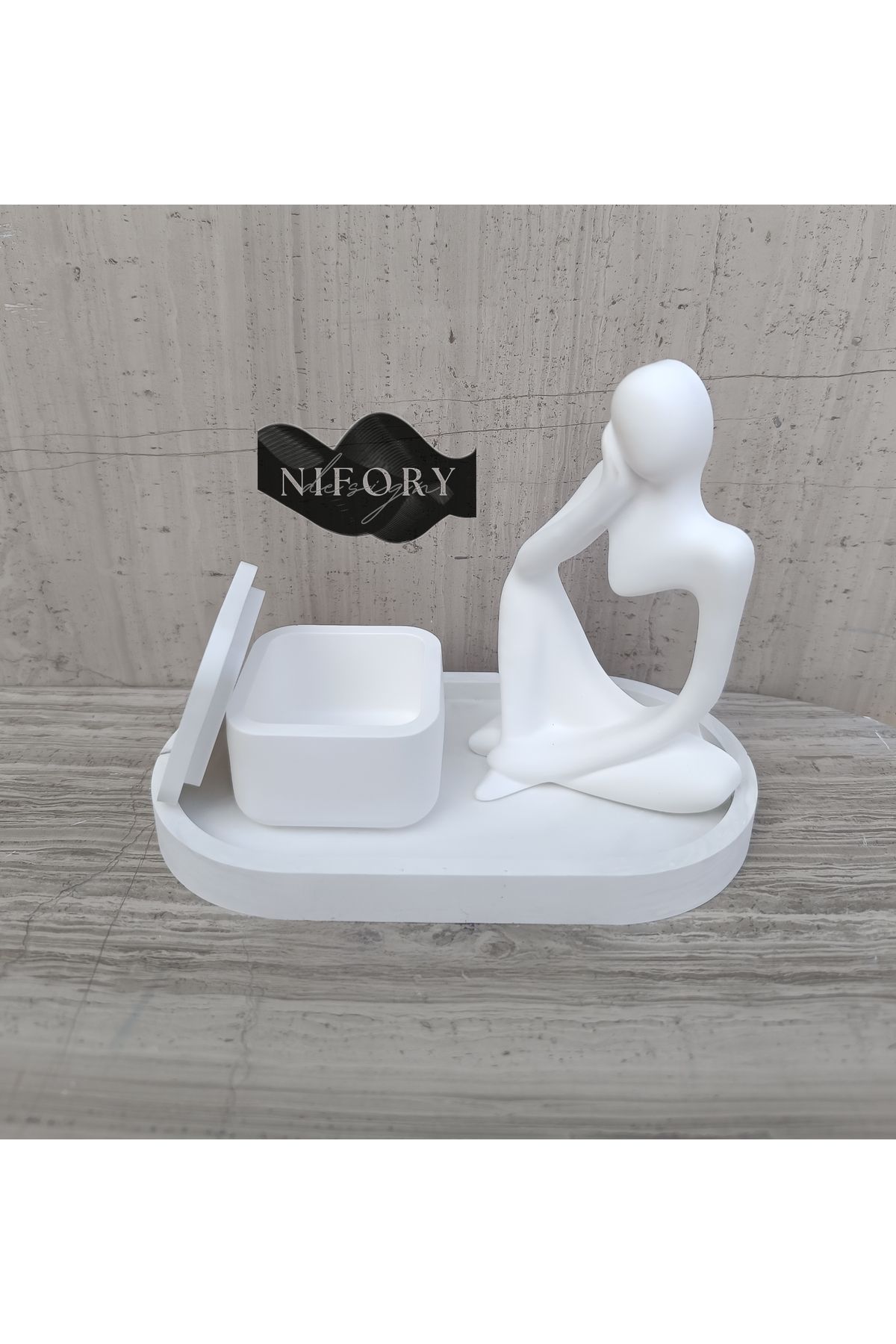 Nifory 520-N043 Dekoratif Beton Sunum Aksesuar Set Beton Biblo Organizer Takımı Çok Amaçlı Dekoratif Set