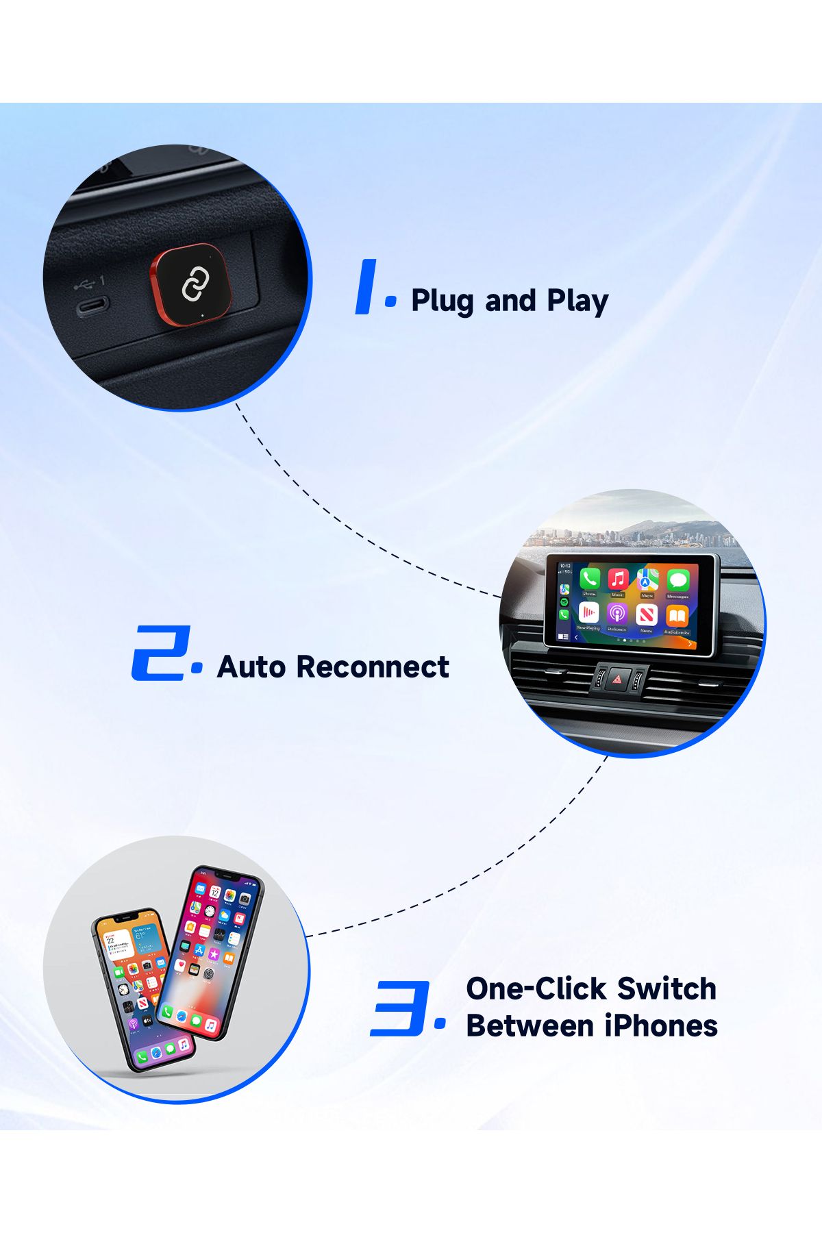 Choice-2 In 1 Wireless Carplay Adapter Plug & Plug Auto Connect No Delay Converts Wired To Wireless Comp... 3