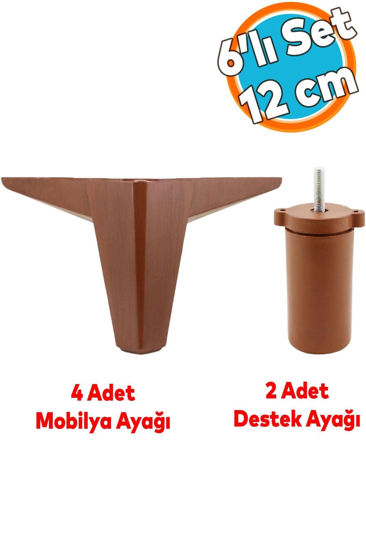 NZB Mobilya TV Ünitesi Çekyat Koltuk Kanepe Destek Baza 12 cm Kahverengi Ayak 6'lı Set