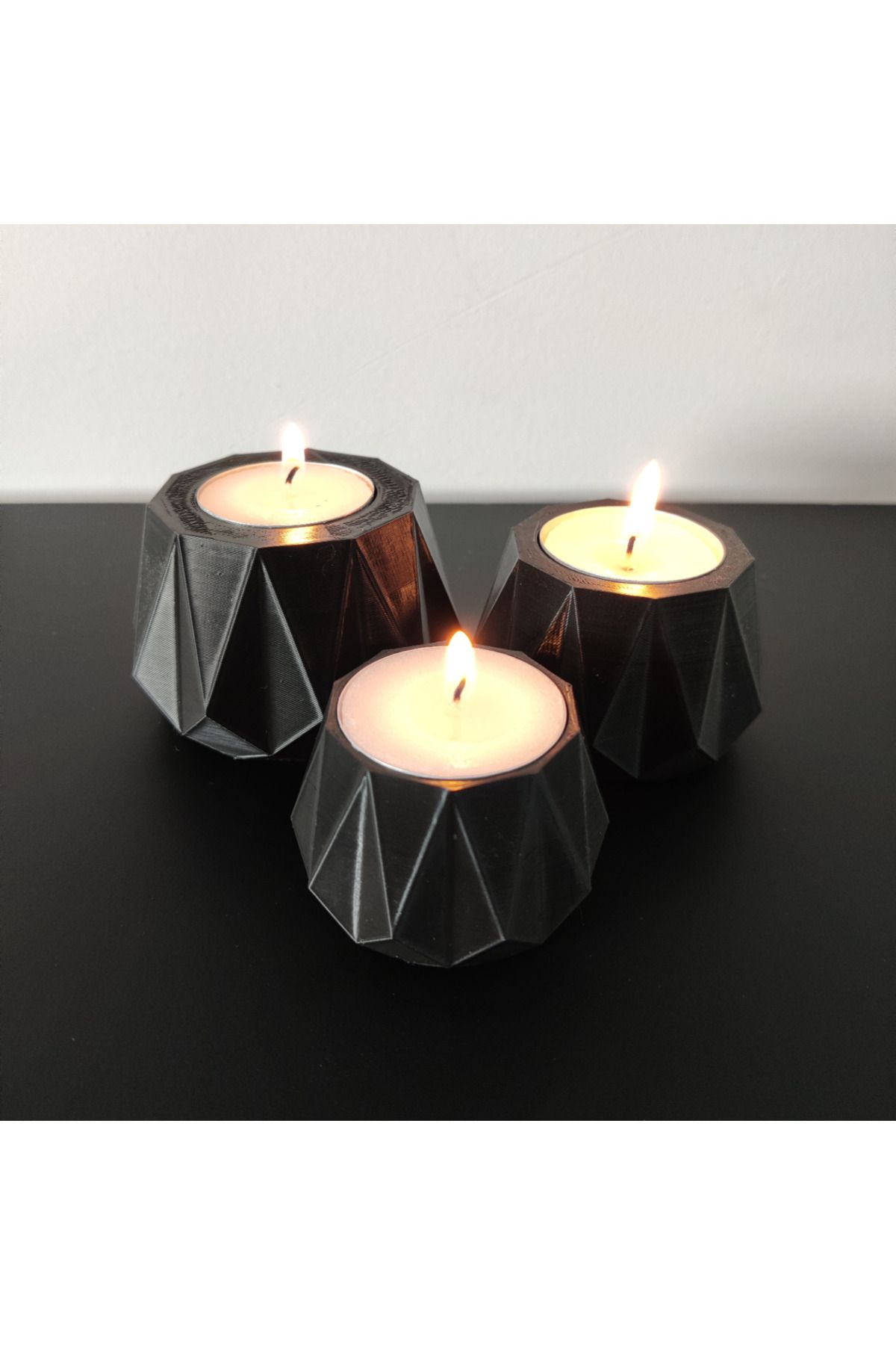 Lunera Accessories 3D Baskı 3’lü Geometrik Mumluk Seti | Modern Dekoratif Masa Üstü Aksesuar | Minimal Şık Tasarım
