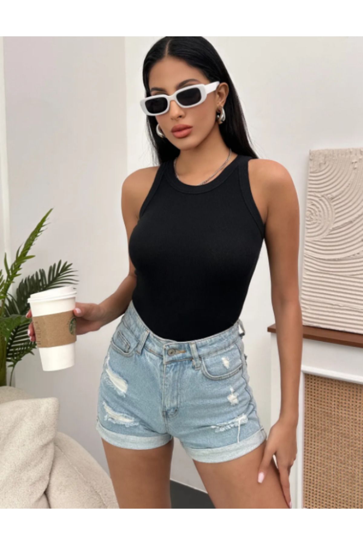 MODA Kadın Esnek Crop Halter Yaka Fitilli Örme Bluz (ŞERİCE MAĞAZAMIZDA FARKLI RENKLER MEVCUTTUR)