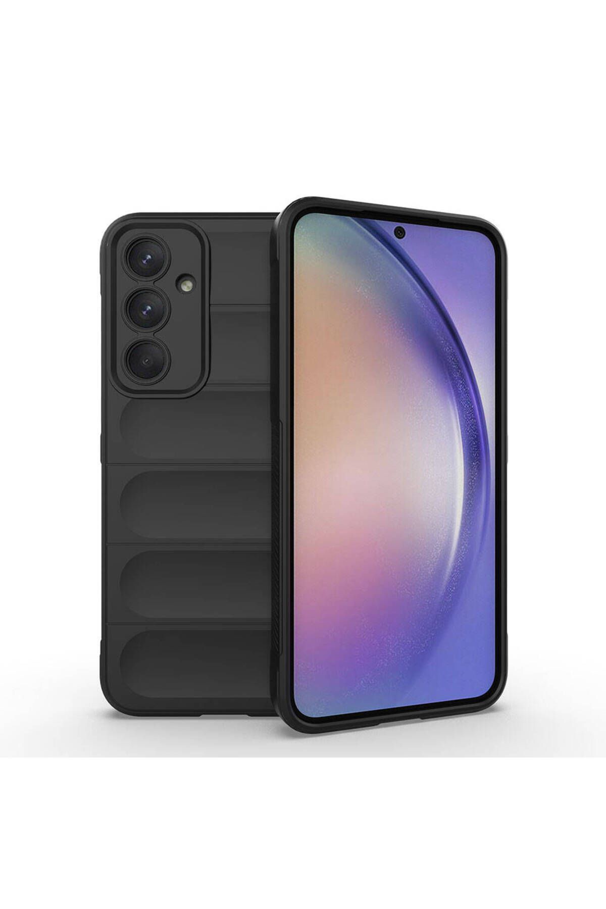 HTstore Galaxy Uyumlu A35 Kılıf Esnek TPU Oyuklu Arka Yüzey Tasarımlı Zore Etnik Silikon Kapak-Siyah