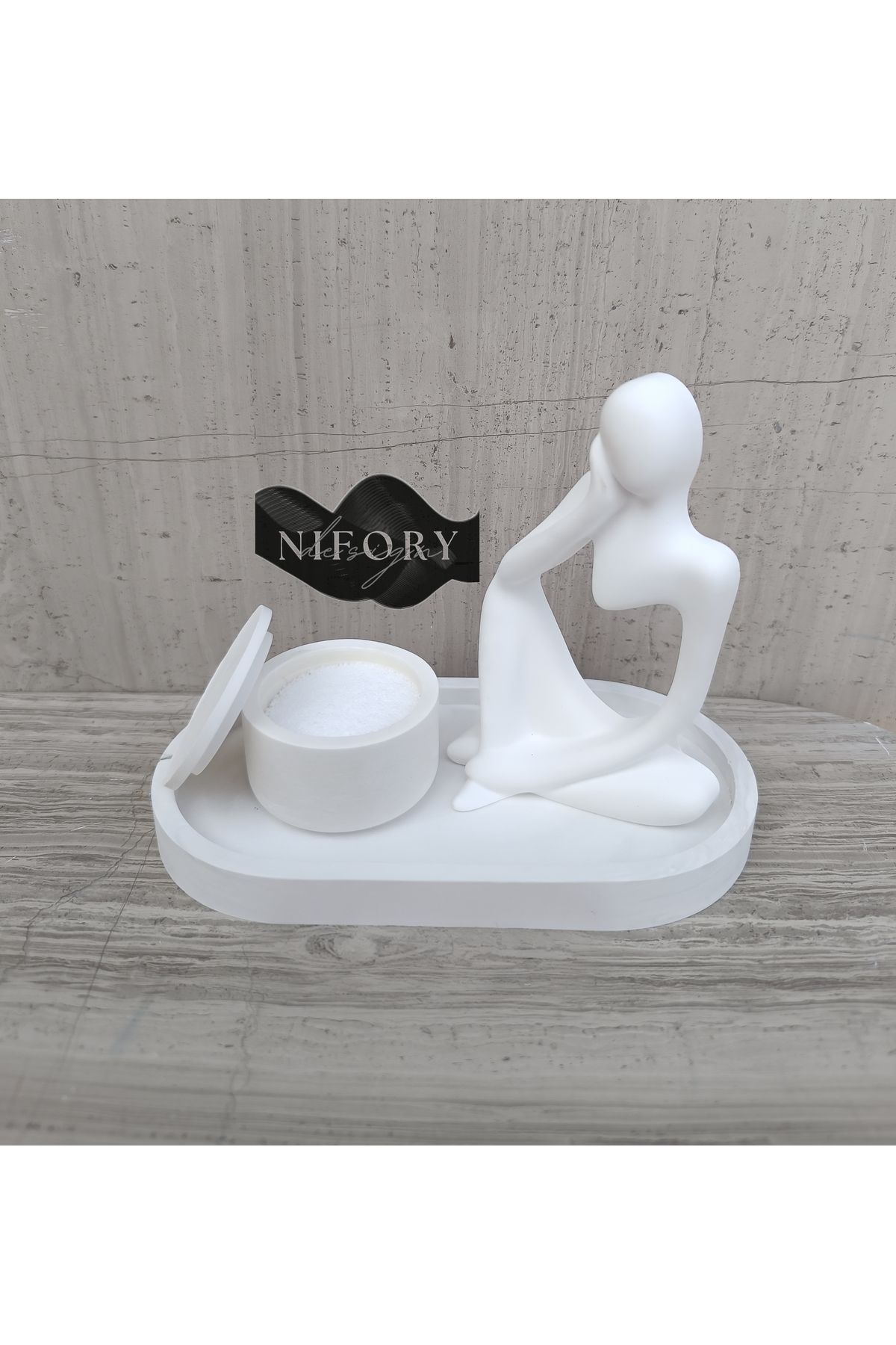 Nifory 520-N046 Dekoratif Beton Sunum Aksesuar Set Beton Biblo Organizer Takımı Çok Amaçlı Dekoratif Set