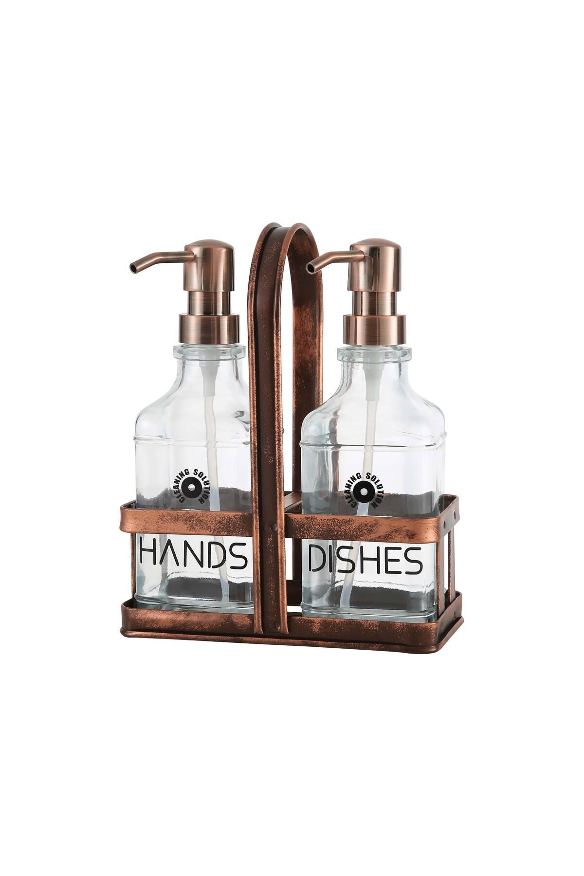 Perotti Rame Eskitme Metal Standlı Retro 2 Li Sıvı Sabunluk 500 ml