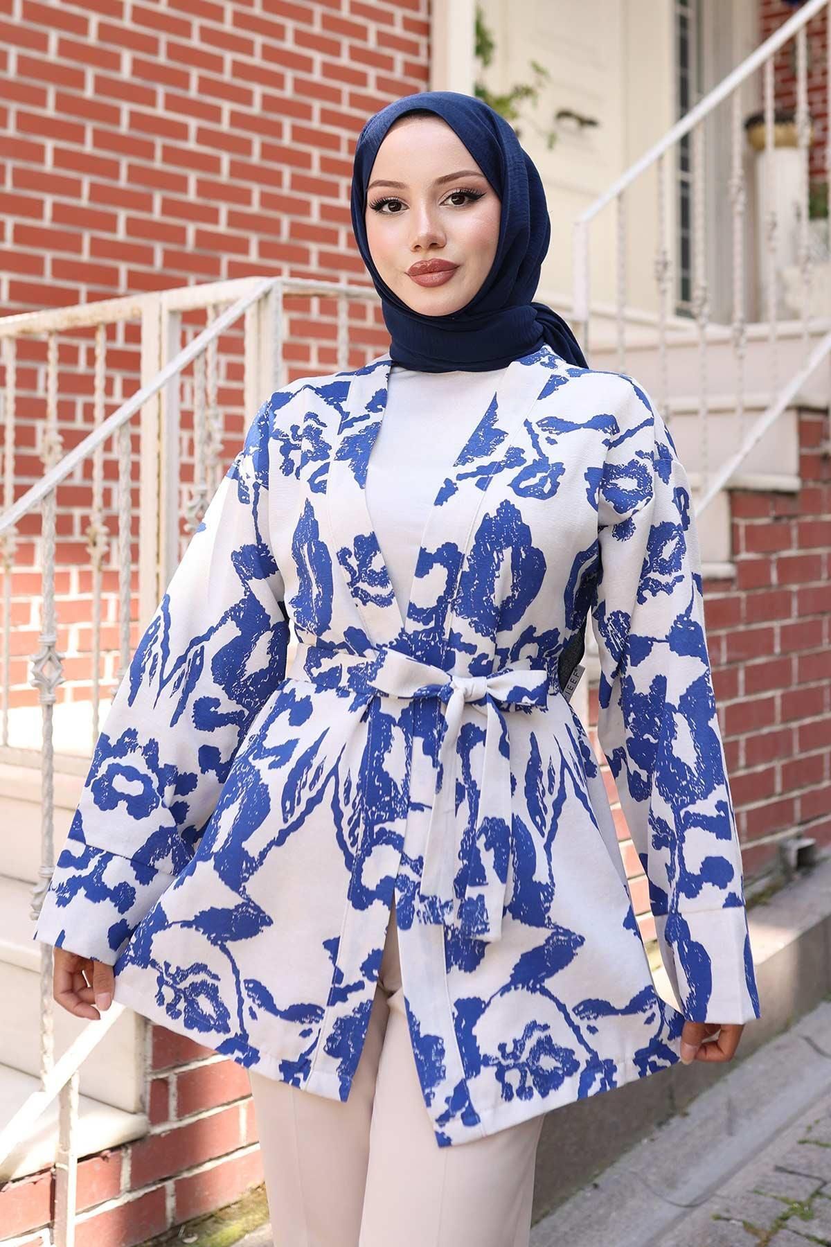 MİSSKAYLE Etnik Desen Kimono İndigo