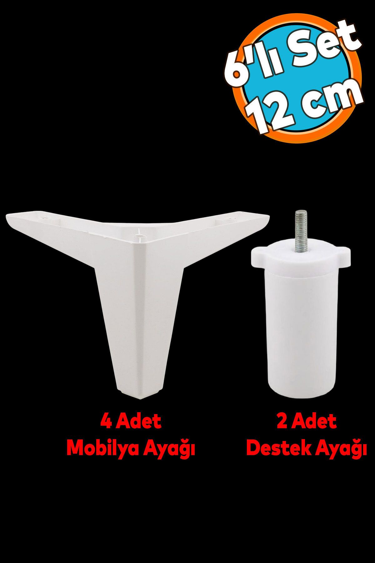 NZB Mobilya Tv Ünitesi Çekyat Koltuk Kanepe Destek Baza Ayağı 12 Cm Beyaz Ayakları 6'lı Set