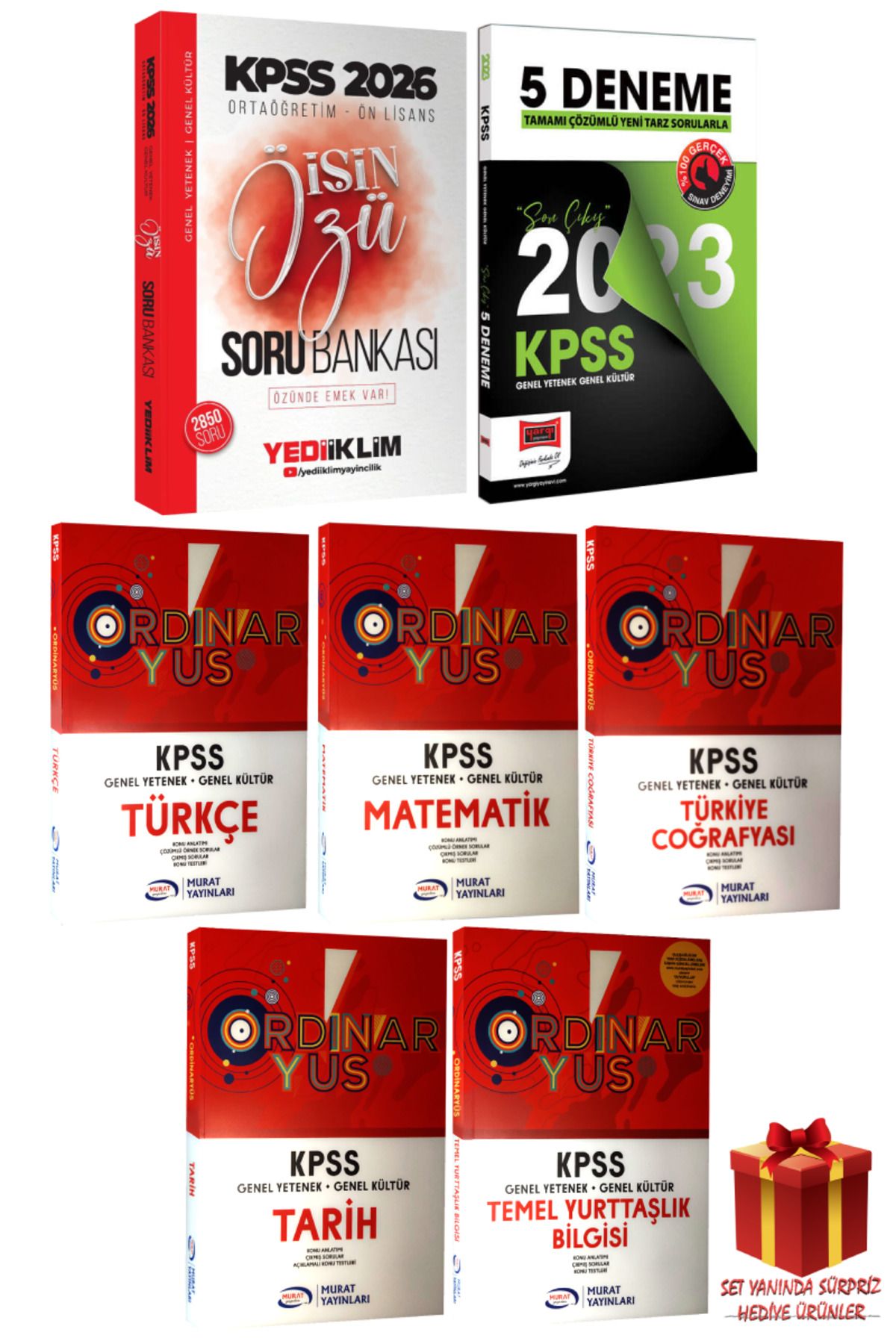 Yediiklim Yayınları 2026 KPSS Ortaöğretim Ön Lisans İşin Özü Soru Bankası+Murat Ordinaryus Konu Anlatımlı Modüler+Deneme