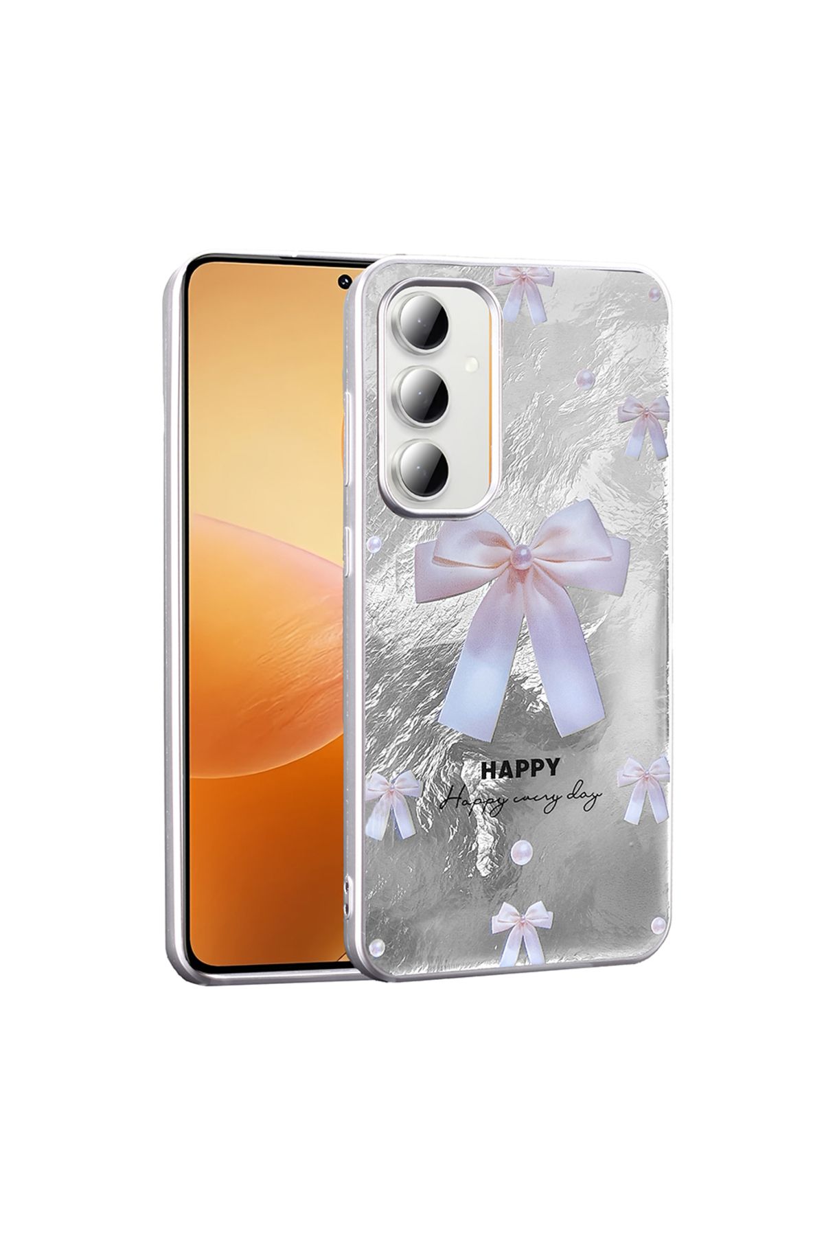 HTstore Galaxy Uyumlu A35 Kılıf Desenli Zore Mep Kapak-İncili fiyonk