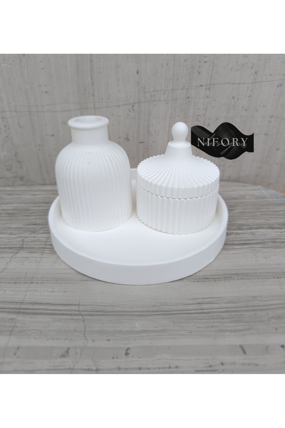 Nifory 520-N059 Dekoratif Beton Sunum Aksesuar Set Beton Biblo Organizer Takımı Çok Amaçlı Dekoratif Set