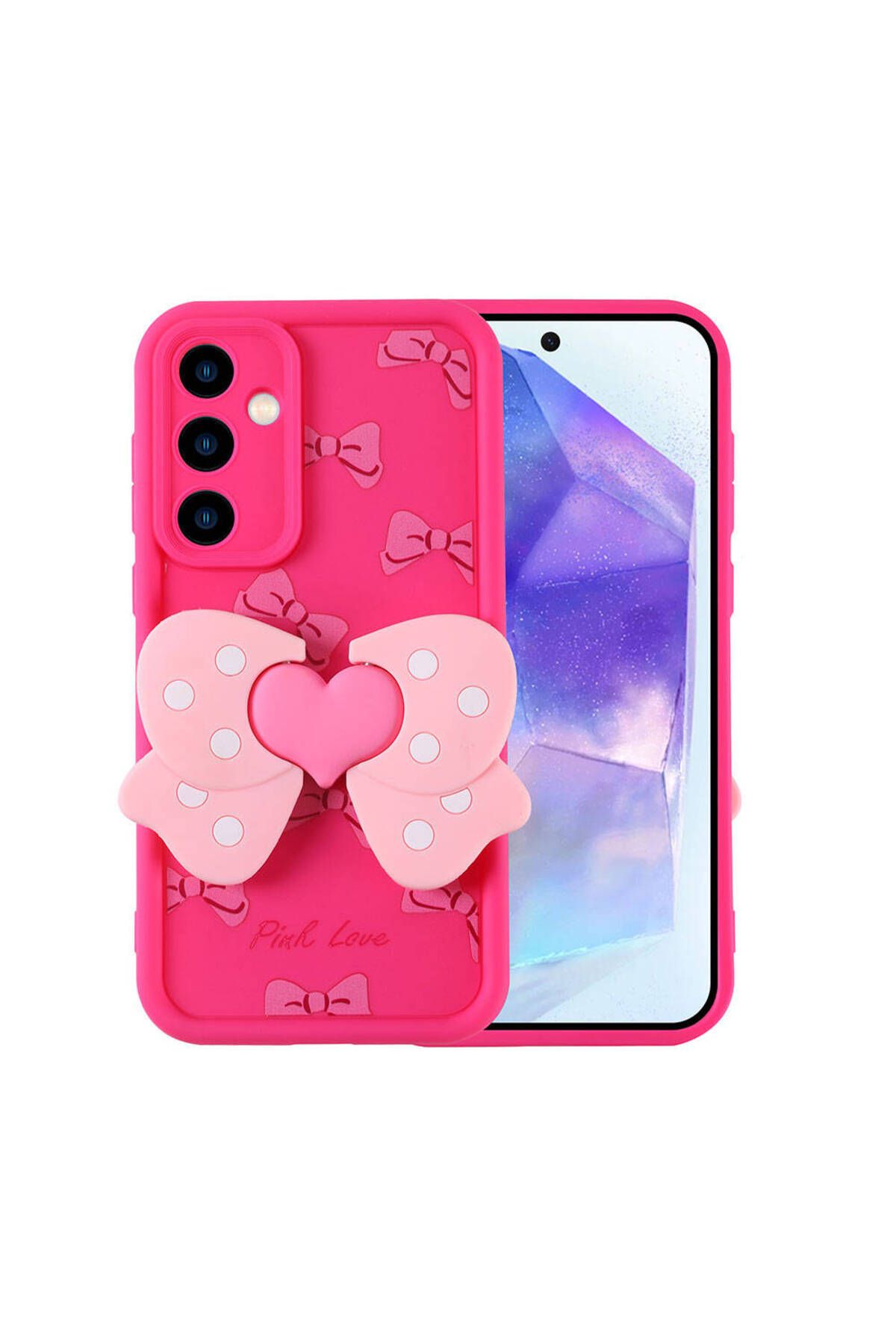 HTstore Galaxy Uyumlu A35 Kılıf Kamera Korumalı Figür Tasarımlı Zore Kapya Kapak-Pembe koyu