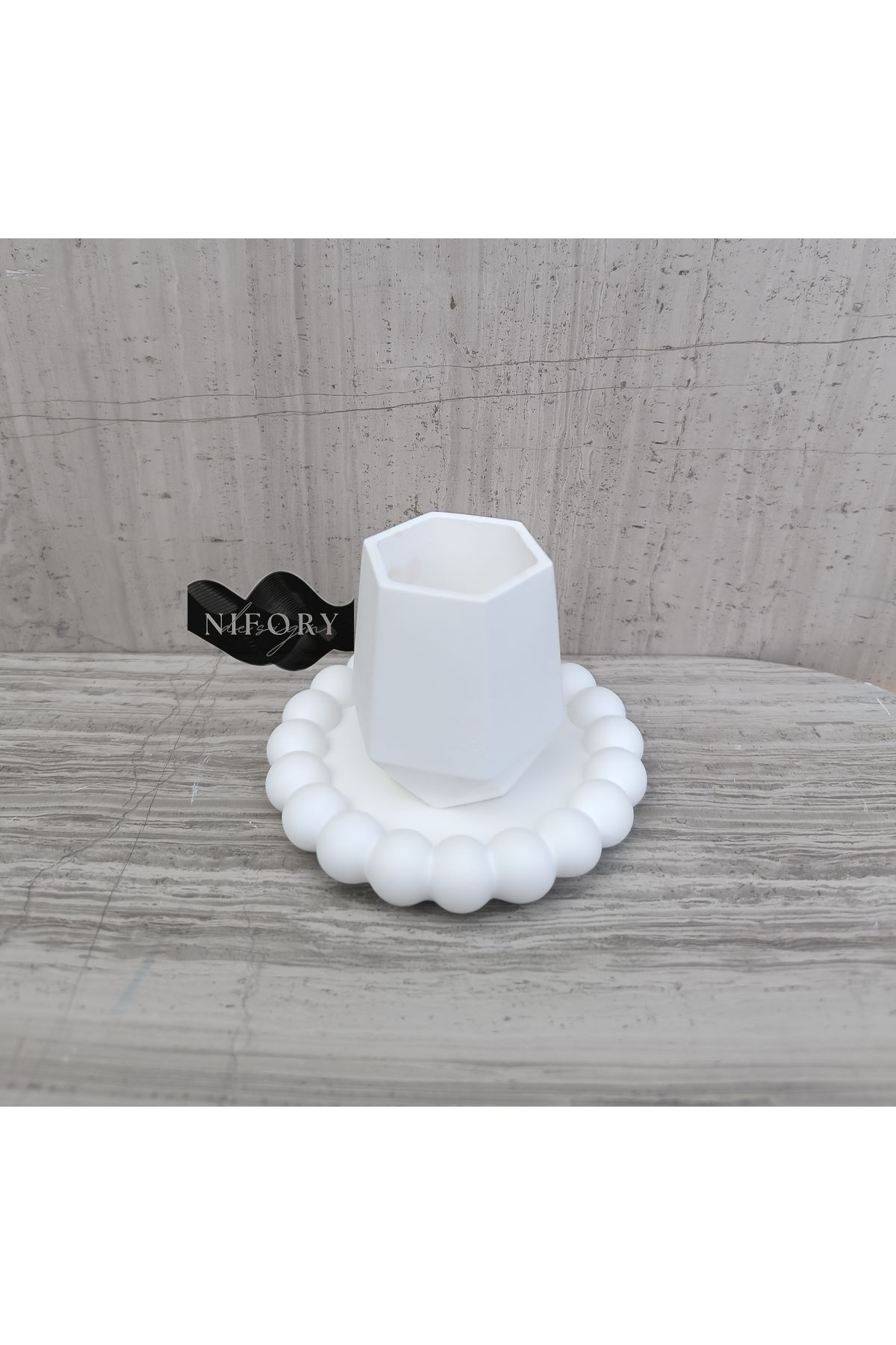 Nifory 520-N053 Dekoratif Beton Sunum Aksesuar Set Beton Biblo Organizer Takımı Çok Amaçlı Dekoratif Set