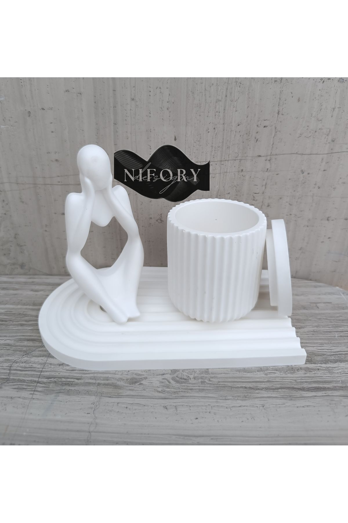 Nifory 520-N056 Dekoratif Beton Sunum Aksesuar Set Beton Biblo Organizer Takımı Çok Amaçlı Dekoratif Set