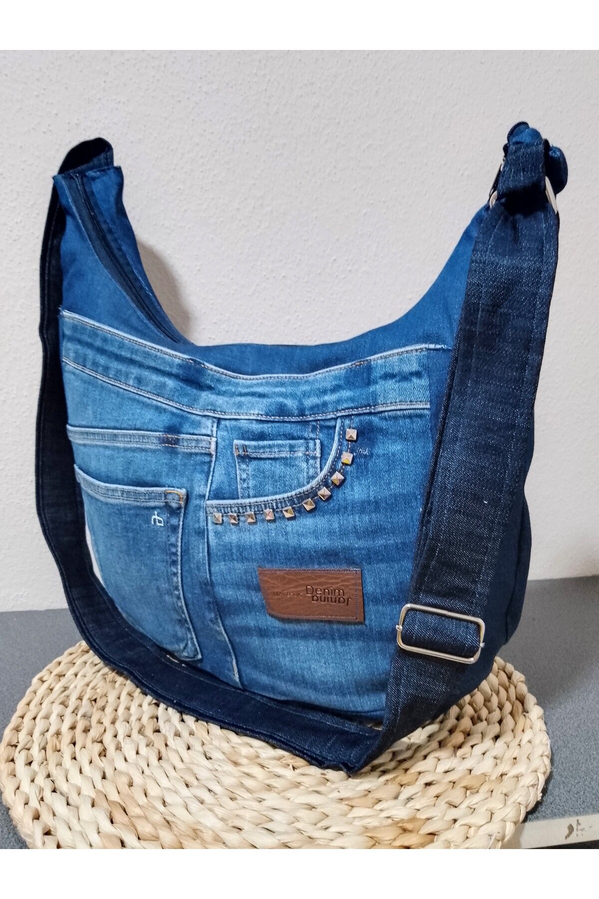 EMİNSHOP Kadın kot denim çanta ayarlanabilir askı