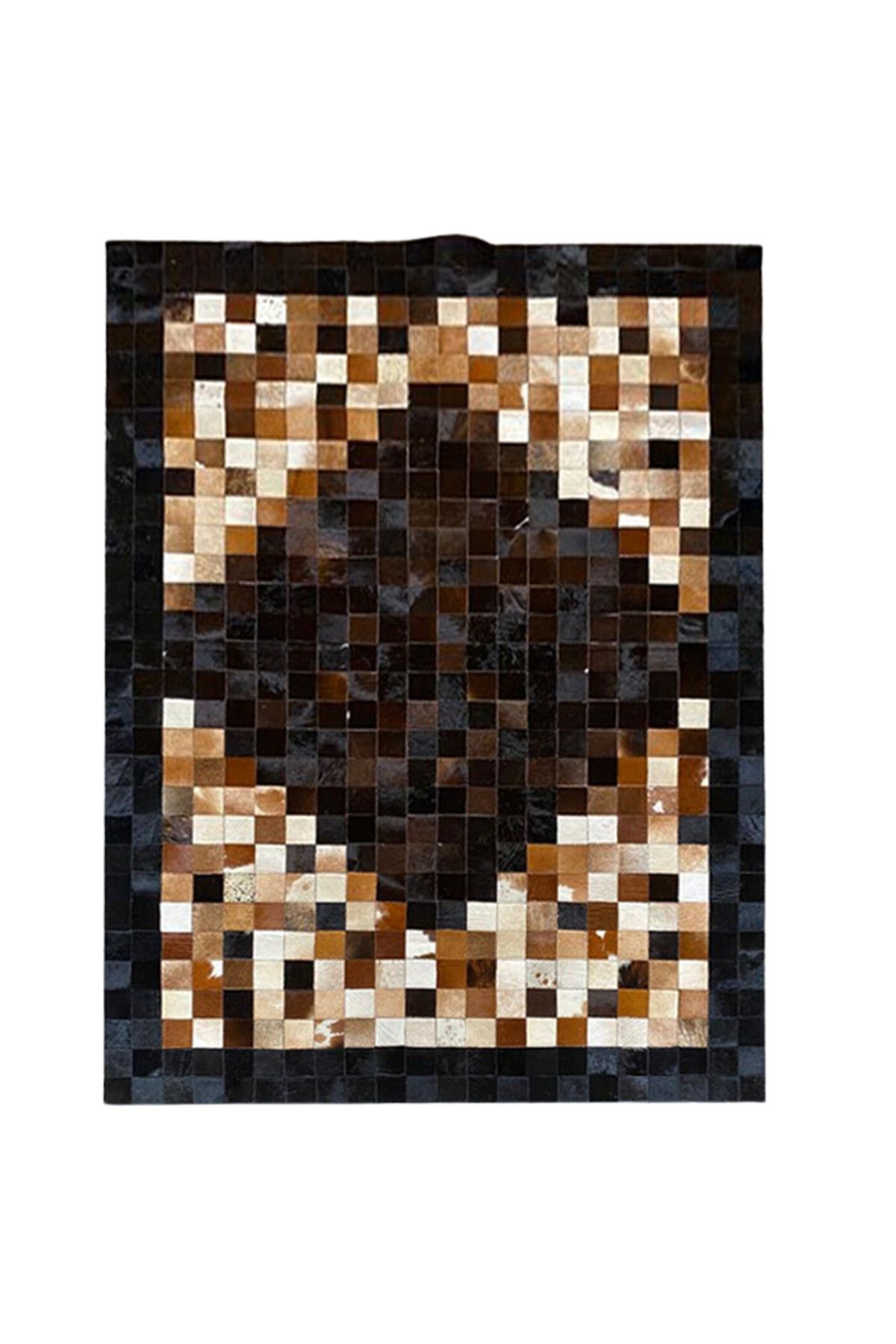 Grandhedefhalı Krem Kahverengi Renk Patchwork Deri Halı
