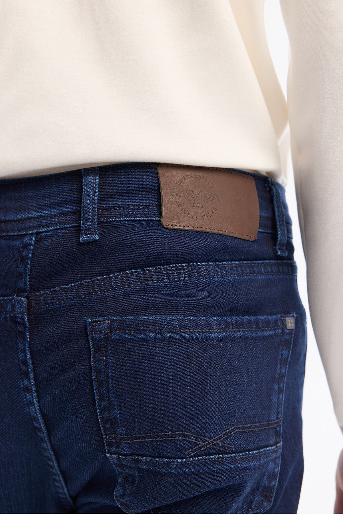 Avva-Ανδρικό ελαστικό τζιν παντελόνι Navy Blue Antique Washed B 003521 5