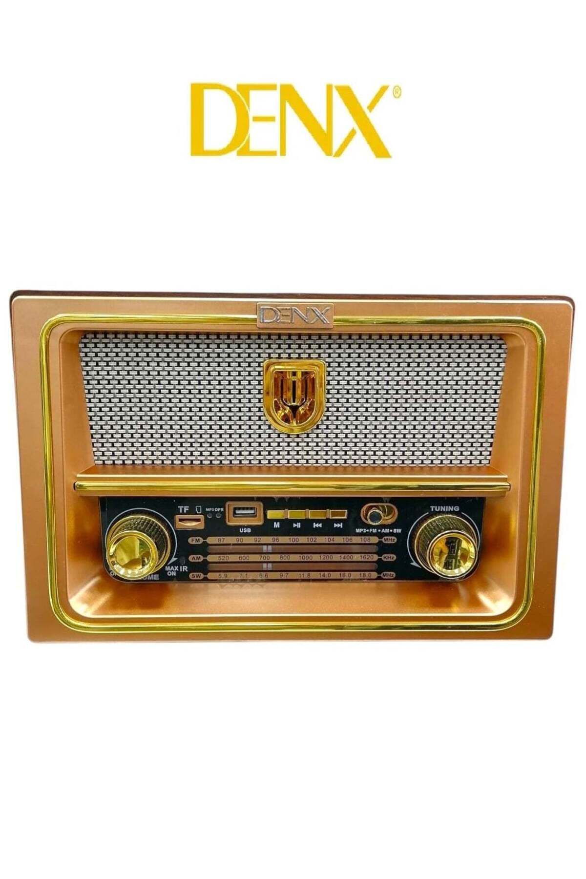 Denx-Rechargeable HI-FI Radio with Remote Control, Large Capacity Battery, Portable, Retro Style FM 1