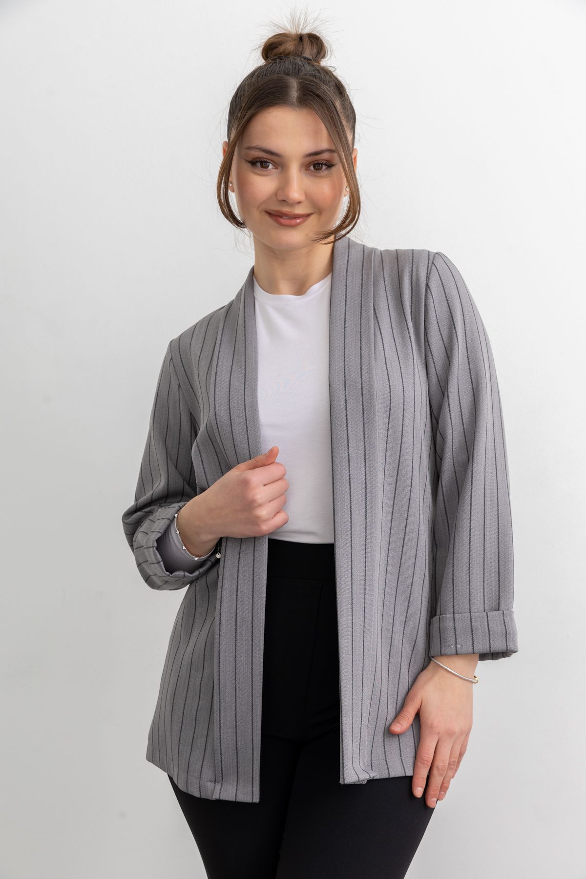 TUĞBA ERGÜL Kadın Regule Duble Kol Çizgi Detaylı Dört Mevsimlik Blazer Ceket 305