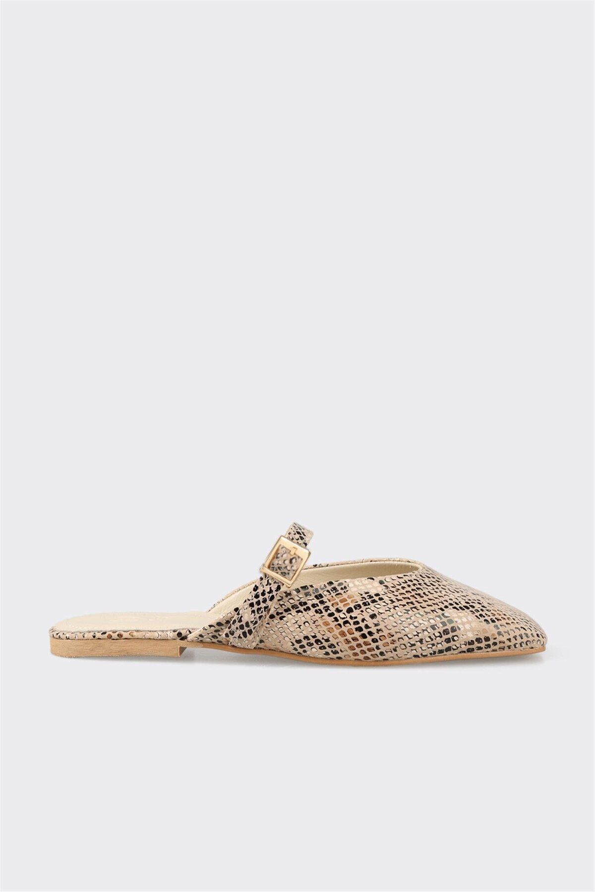 Elle Shoes Bej Deri Kadın Terlik