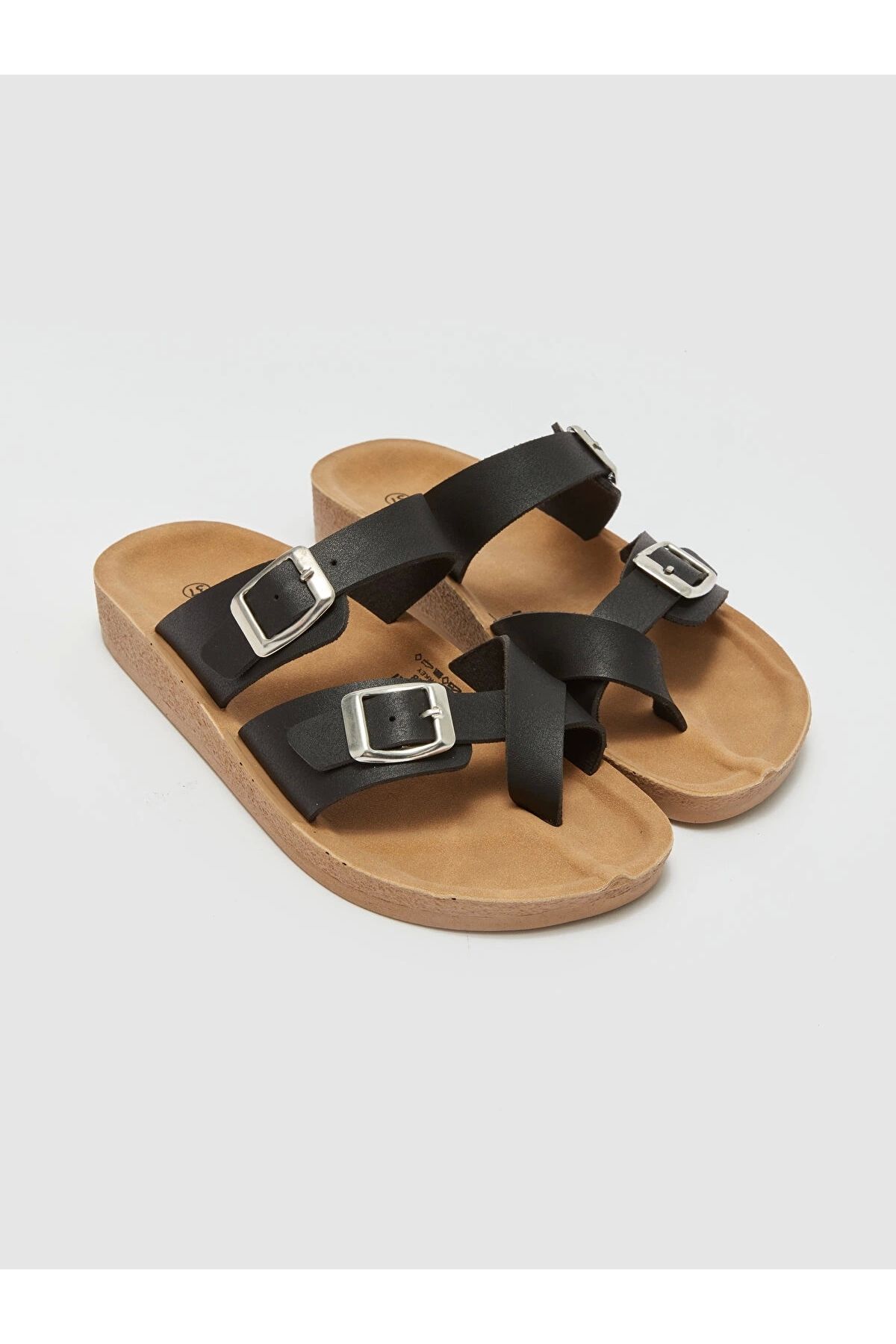 LC Waikiki LCW STEPS Siyah Çift Bantlı Kadın Sandalet