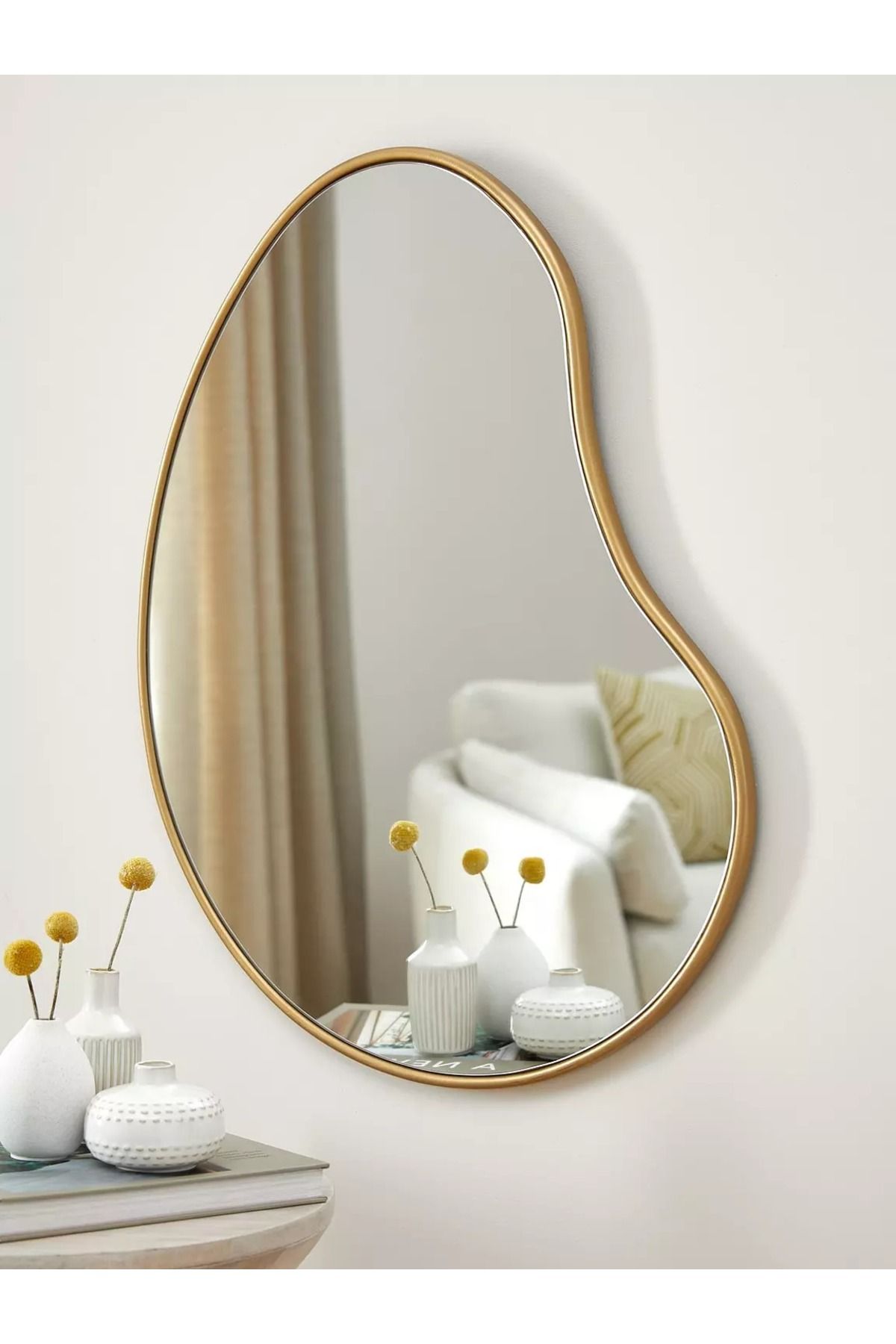 MKS Design 55x75 Asimetrik Salon Aynası / Düzensiz Duvar Dekoru Aynası / Estetik Dekor Ayna