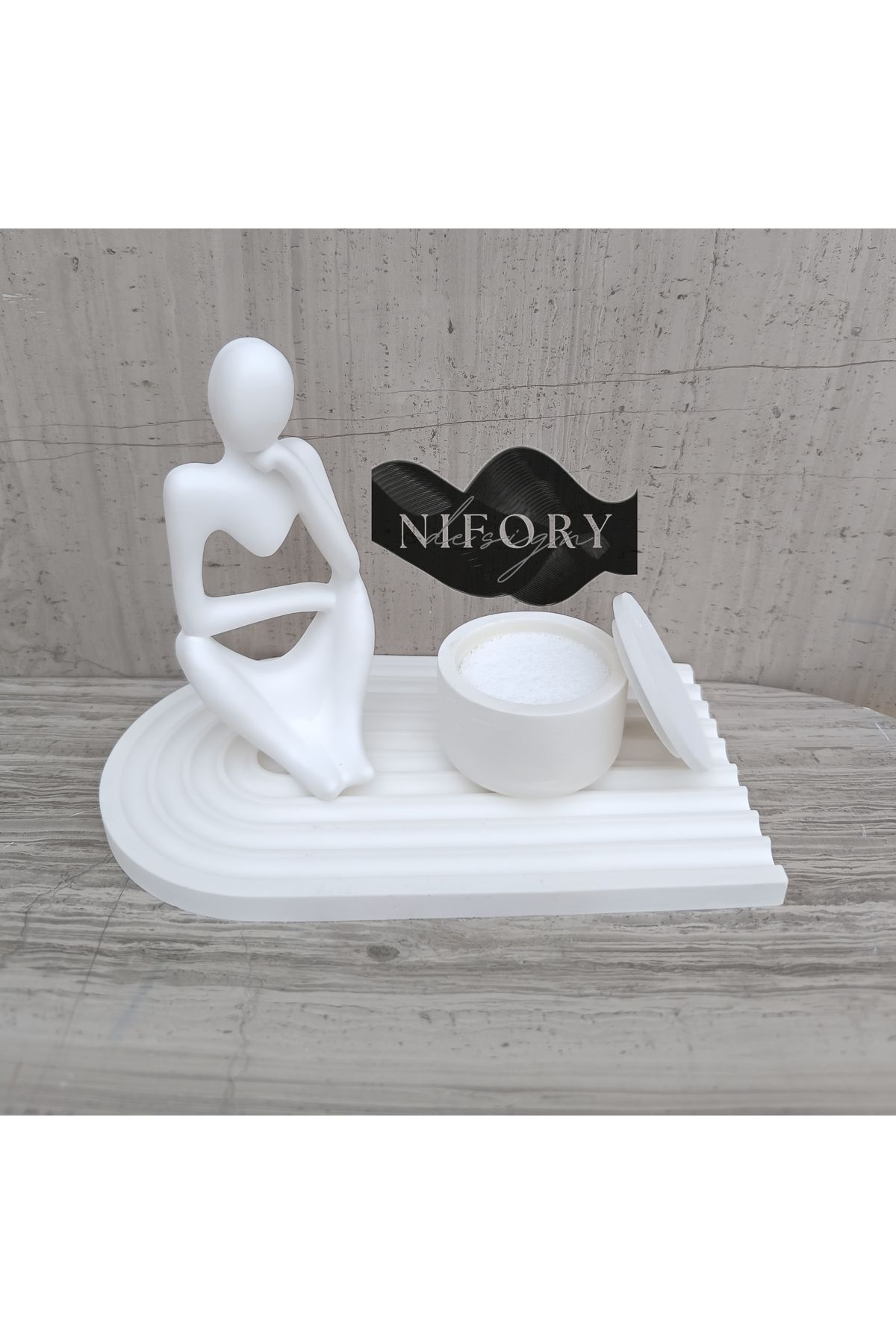 Nifory 520-N064 Dekoratif Beton Sunum Aksesuar Set Beton Biblo Organizer Takımı Çok Amaçlı Dekoratif Set