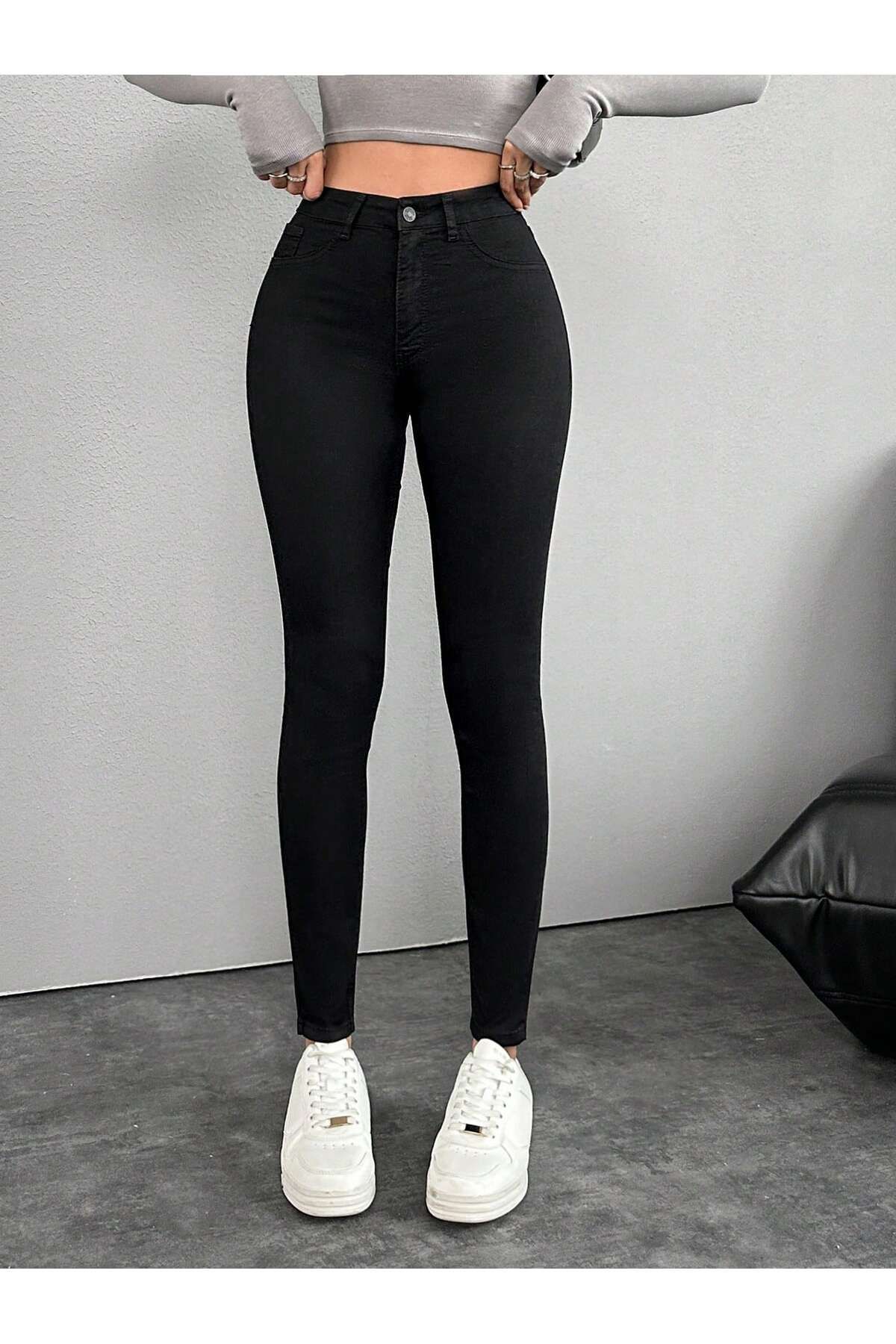 Dema Siyah Likralı Kumaş Skinny Pantolon