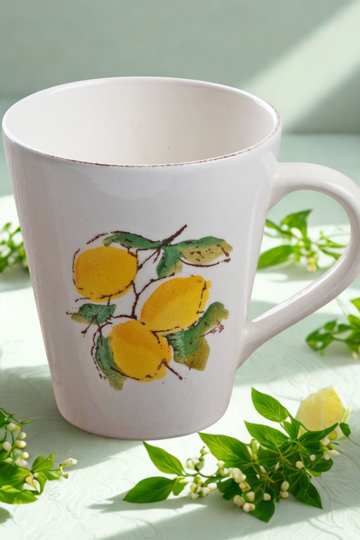 Manaferra Limon Desen El Yapımı Organik Kupa Bardak 11 Cm
