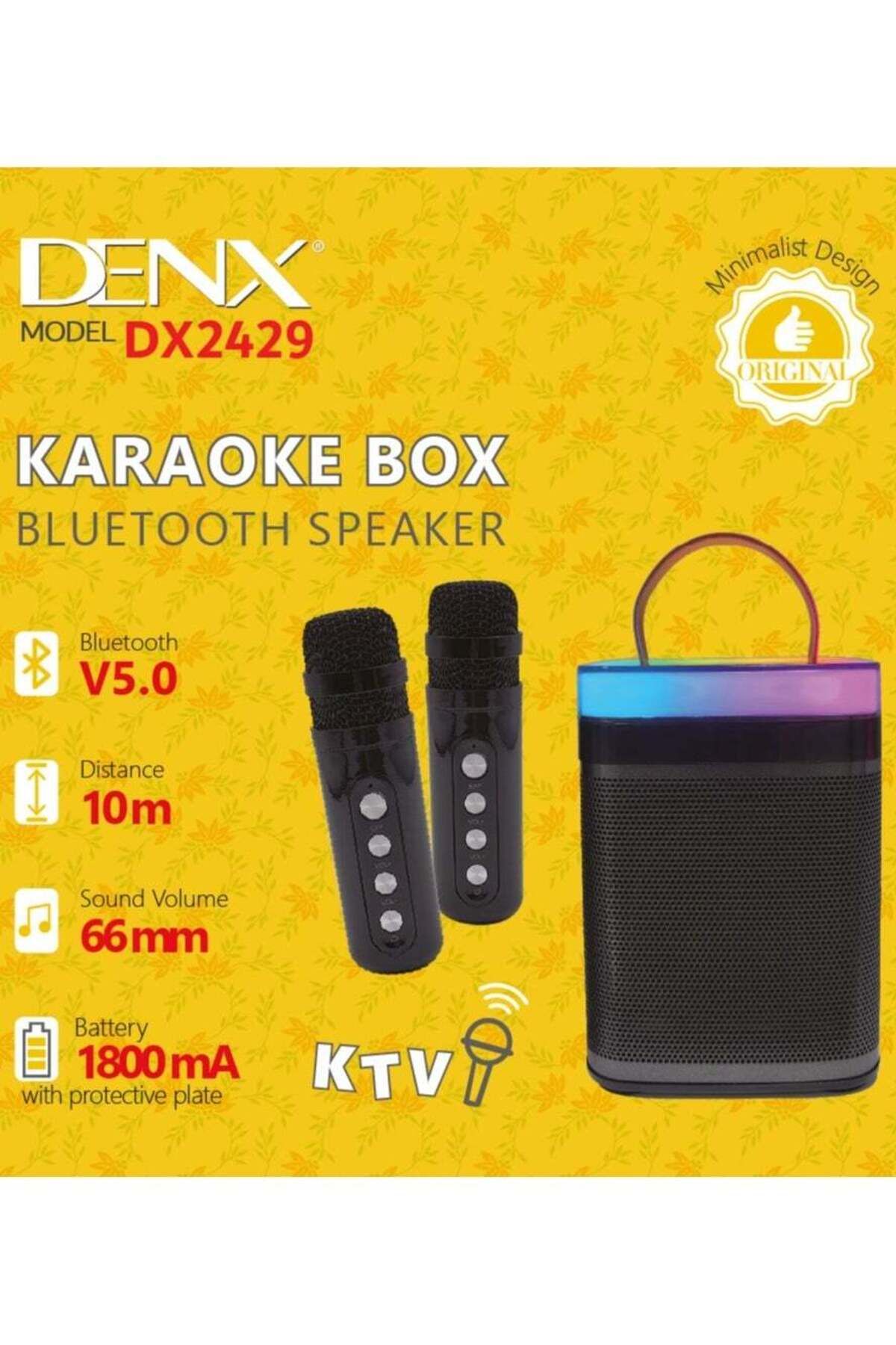 Denx-Karaoke Machine, Mini Portable Karaoke Speaker With 2 Wireless Microphones And Dynamic Lights 4