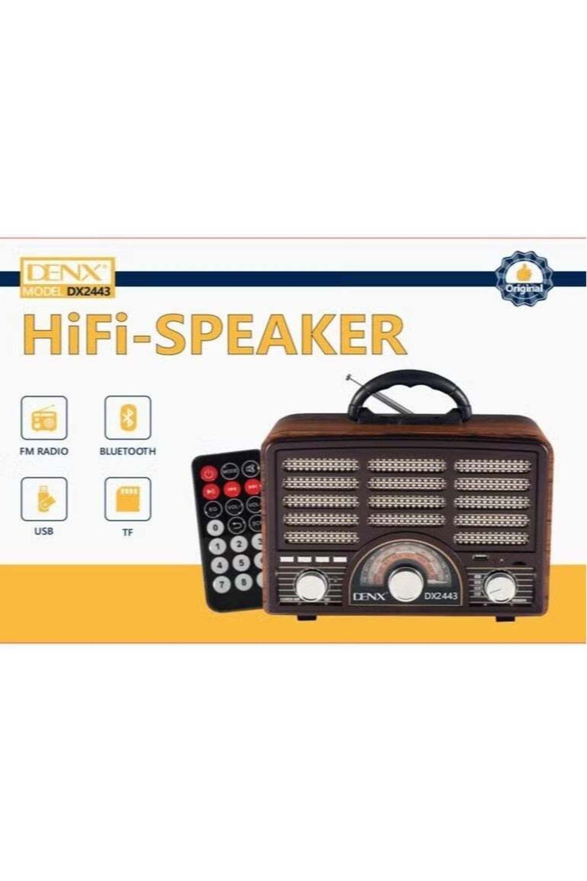 Denx-Rechargeable HI-FI Radio with Remote Control, Large Capacity Battery, Portable, Retro Style FM 4