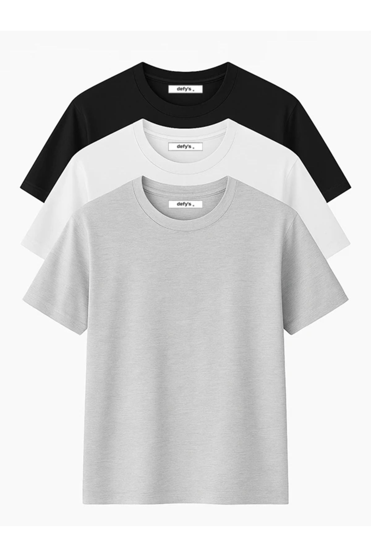defys Erkek 3’lü Basic Regular Fit Bisiklet Yaka Tişört Seti