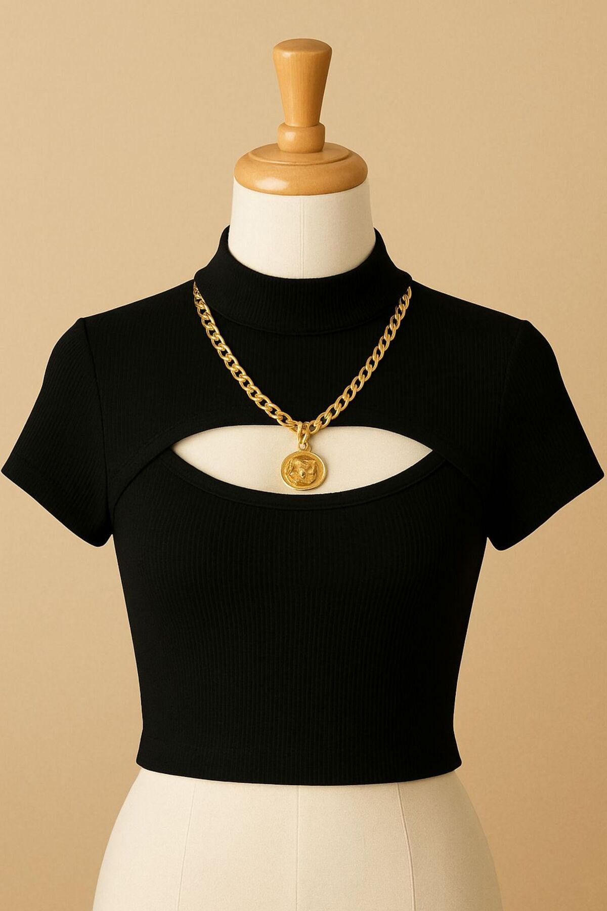 Stail Moda Kadın Siyah Kaşkorse kümaş Göğüs Dekolteli Yarım Kollu Cut Out Crop Top Bluz2025