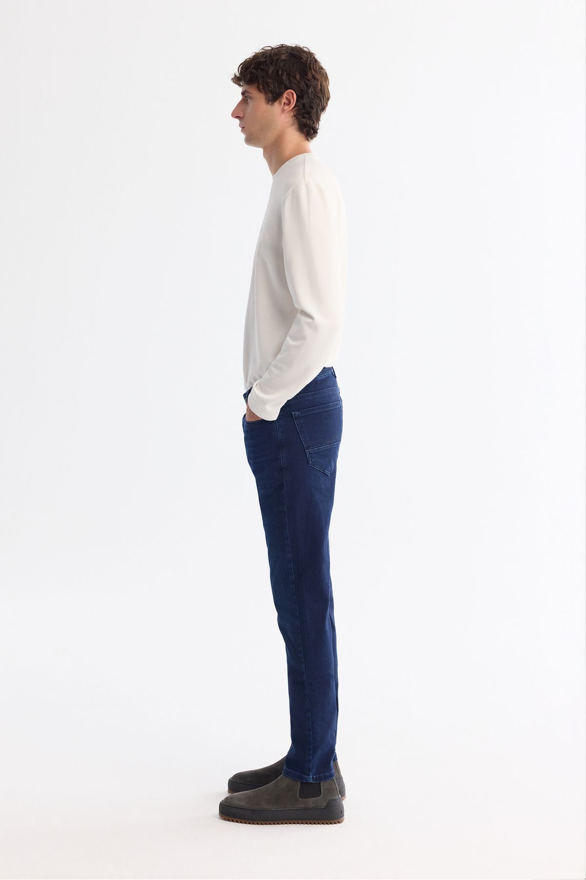 Avva-Ανδρικό ελαστικό τζιν παντελόνι Navy Blue Antique Washed B 003521 3