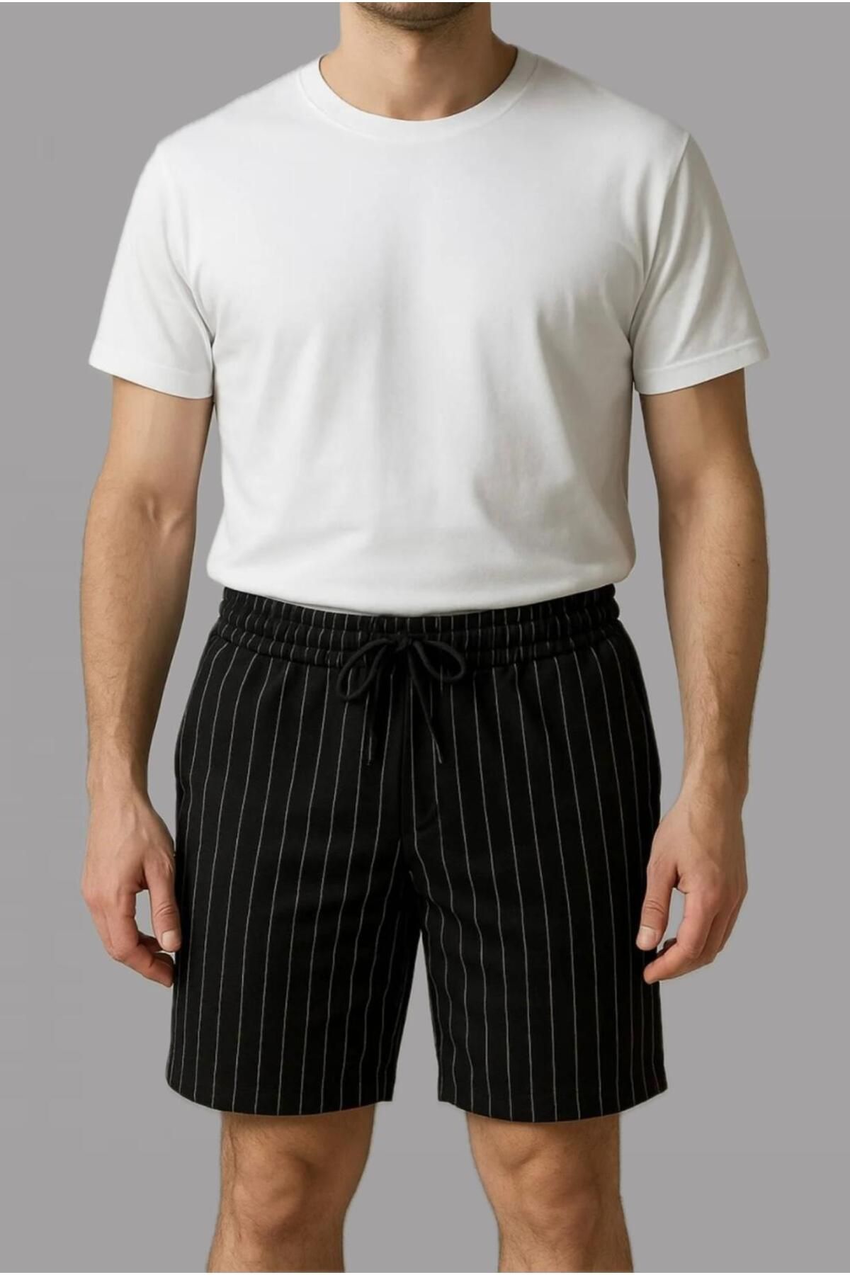 woonkey ERKEK ÇİZGİLİ BEL LASTİKLİ PATLI ŞORT TREND MODEL
