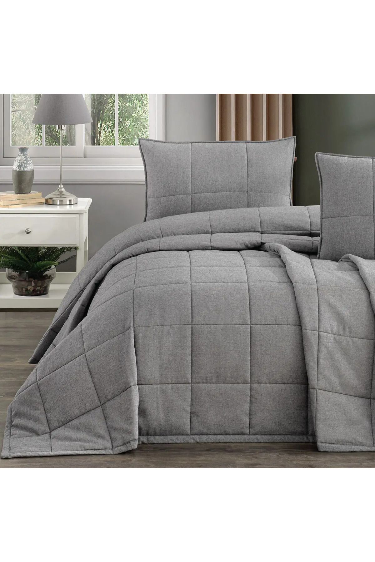 ELLE HOME Lina Çift Kişilik Yatak Örtüsü - Antrasit