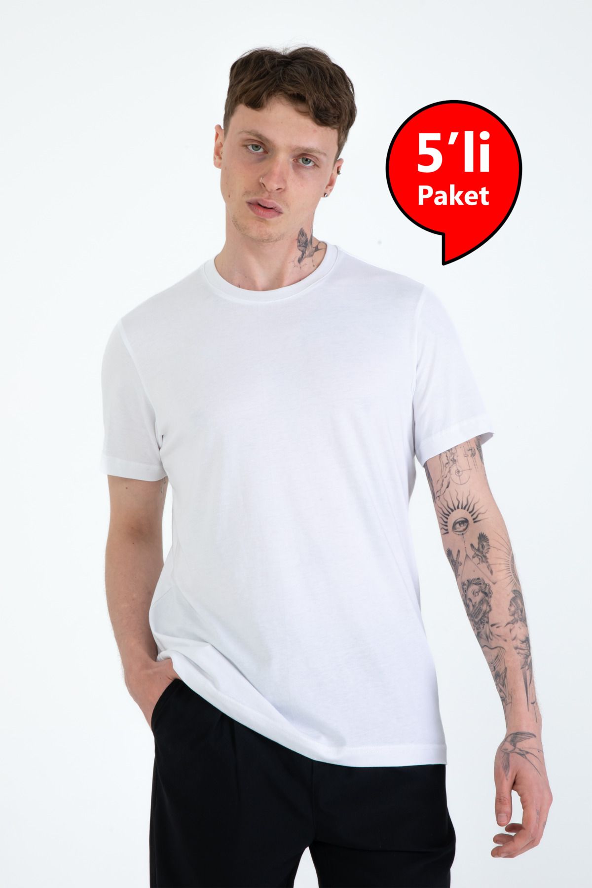EGHO %100 Pamuk Regular Fit Erkek Basic T-shirt, Erkek Sade Tişört, 5'Lİ PAKET