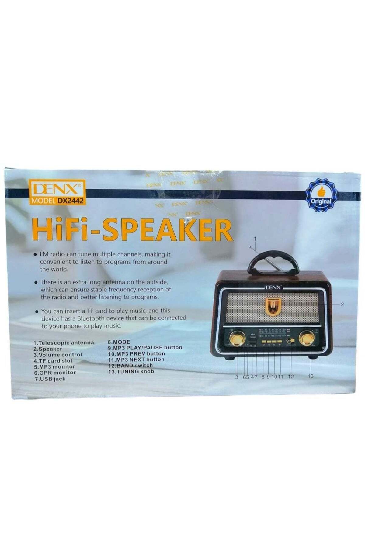 Denx-Rechargeable HI-FI Radio with Remote Control, Large Capacity Battery, Portable, Retro Style FM 6