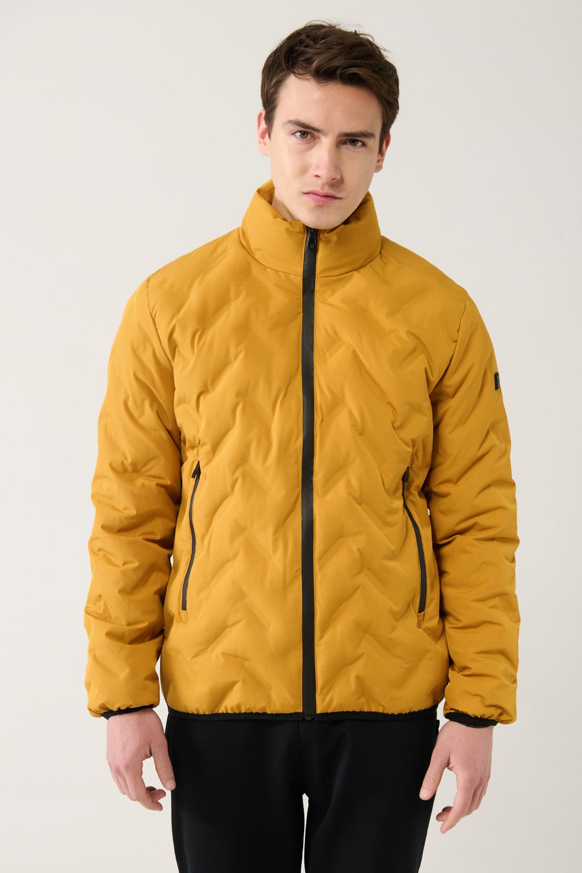Avva-Men's Saffron Stand Collar Water Repellent Windproof Lightweight Puffer Jacket E 006036 3