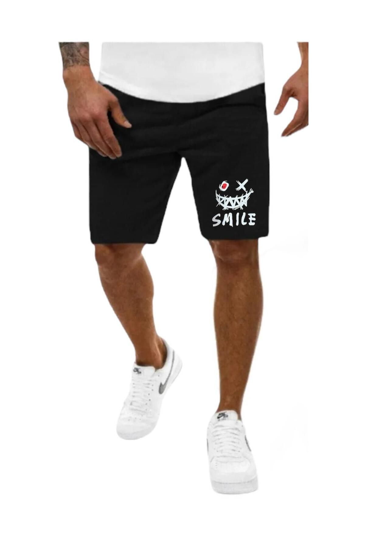 Eşofmania Erkek Smile Baskılı Rahat Giyim Yazlık Kısa Şort