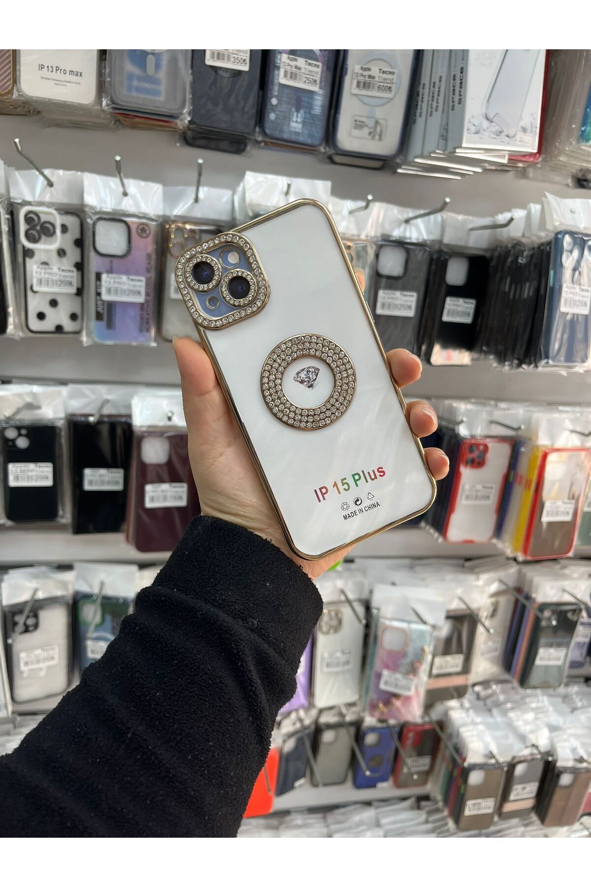TECNOTREND Apple iPhone 15 Plus Kılıf Kamera Korumalı Taş Süslemeli Arkası Şeffaf Asya Kapak