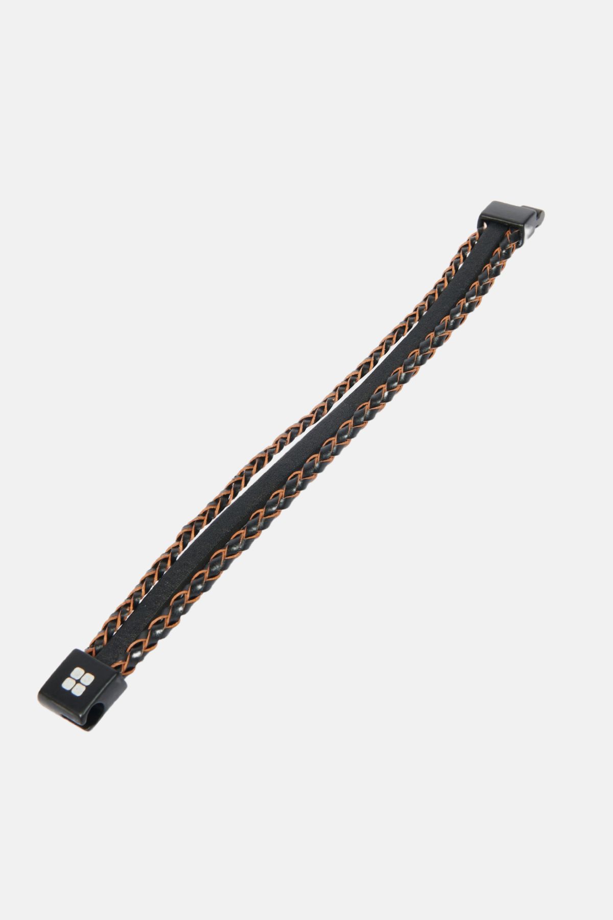 Avva-Men's Brown Leather and Jewelled 2-Piece Bracelet A32y9632 4