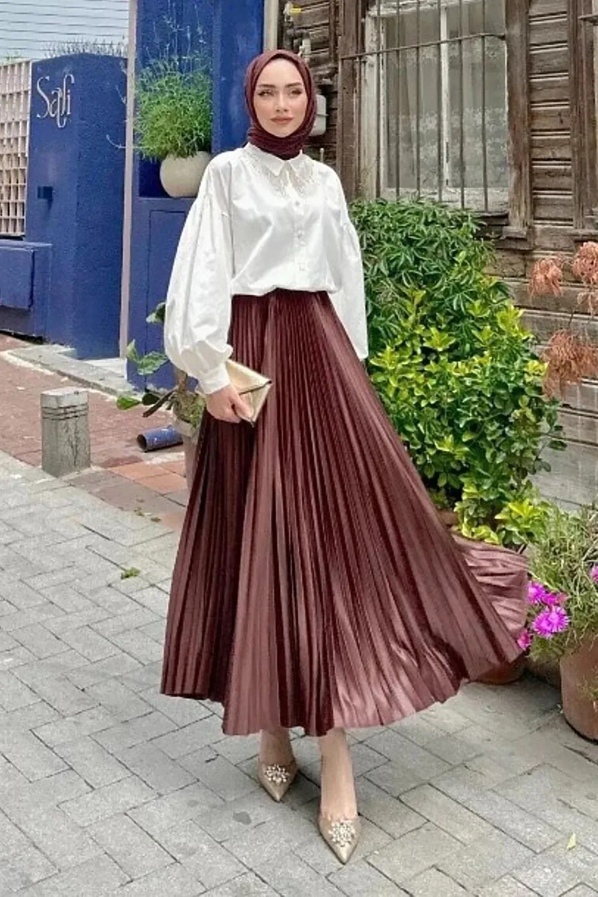 karpuzbutiks HENZA PİLİSELİ ETEK KAHVE-STANDART