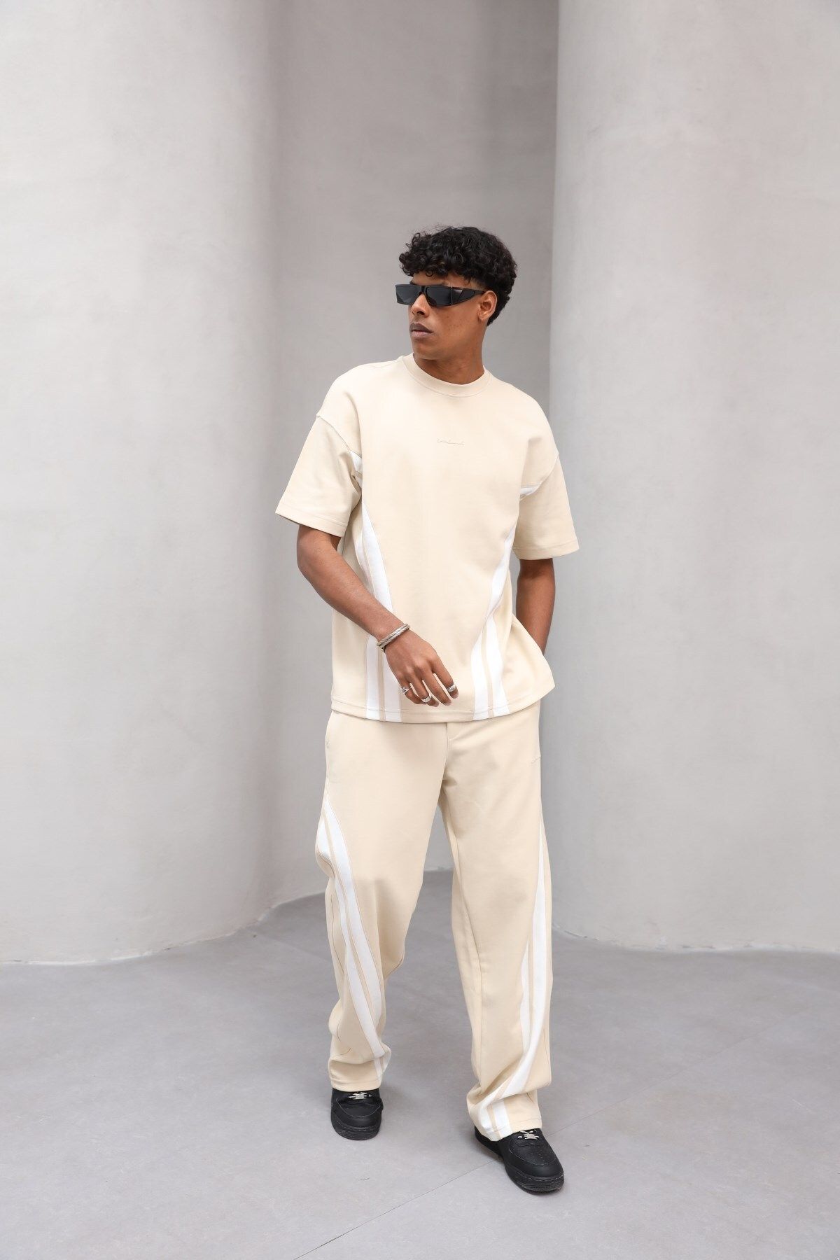 The Champ Clothing Rahat Kesim Şerit Detaylı Minimal Çizgili Oversize Erkek Günlük Takım
