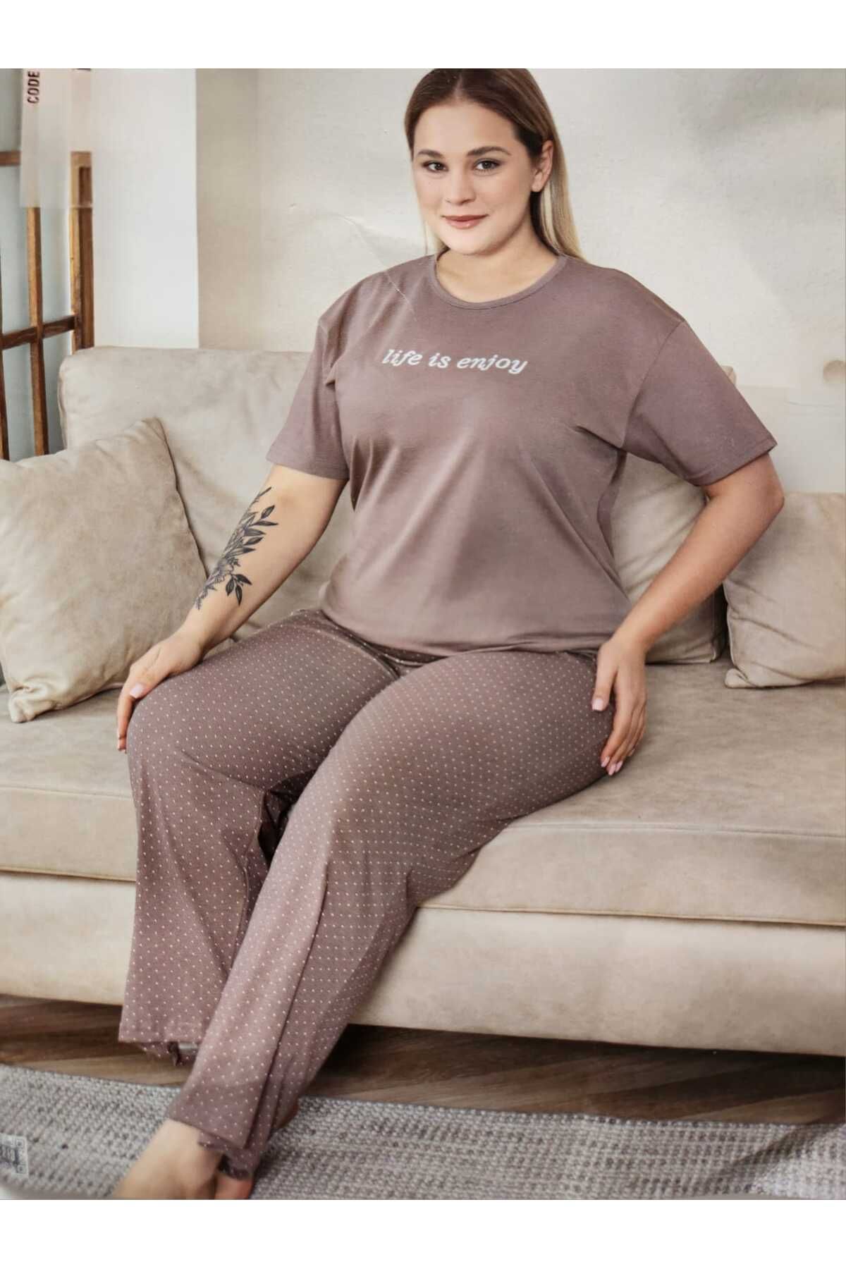 Mirano Battal Beden Pamuklu Kısa kollu Anne Pijama Takımı 6622