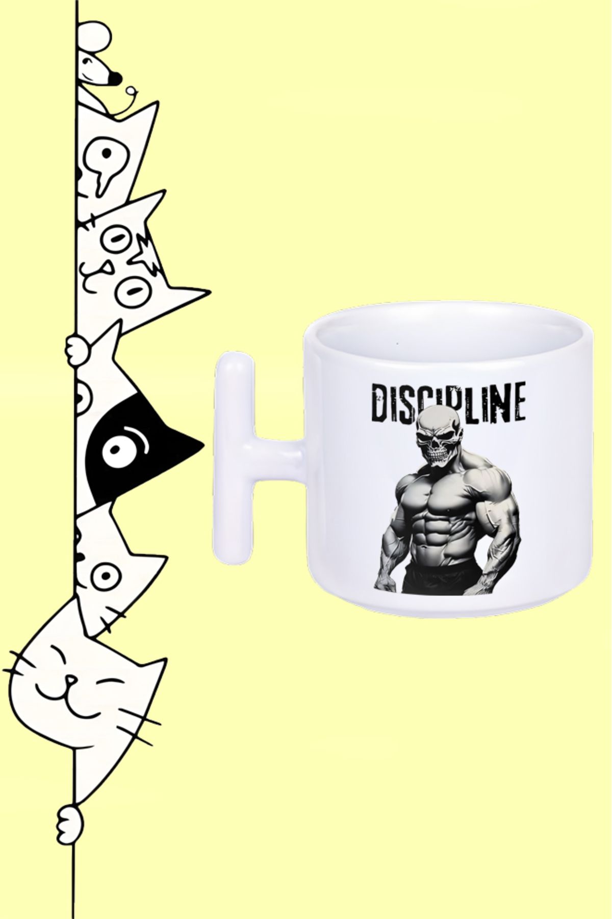 Olympus plus DISCIPLINE GYM FITNESS SKULL DİSİPLİN SPOR AZİM TASARIM BASKILI BEYAZ T SAP KUPA BARDAK