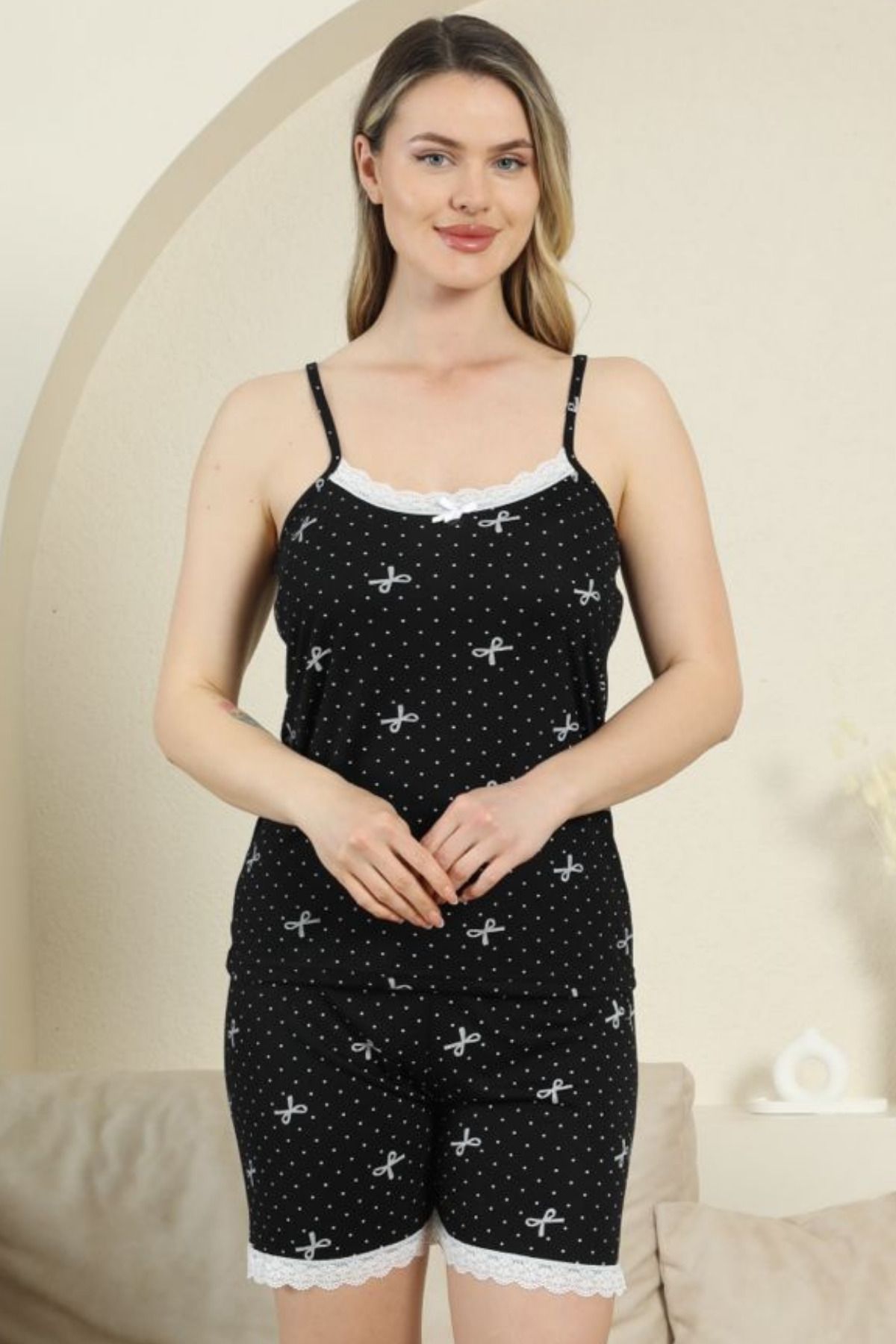 Anastasia Underwear Pijama Takımı İp Askılı Baskılı Şık Yazlık Şortlu Takım