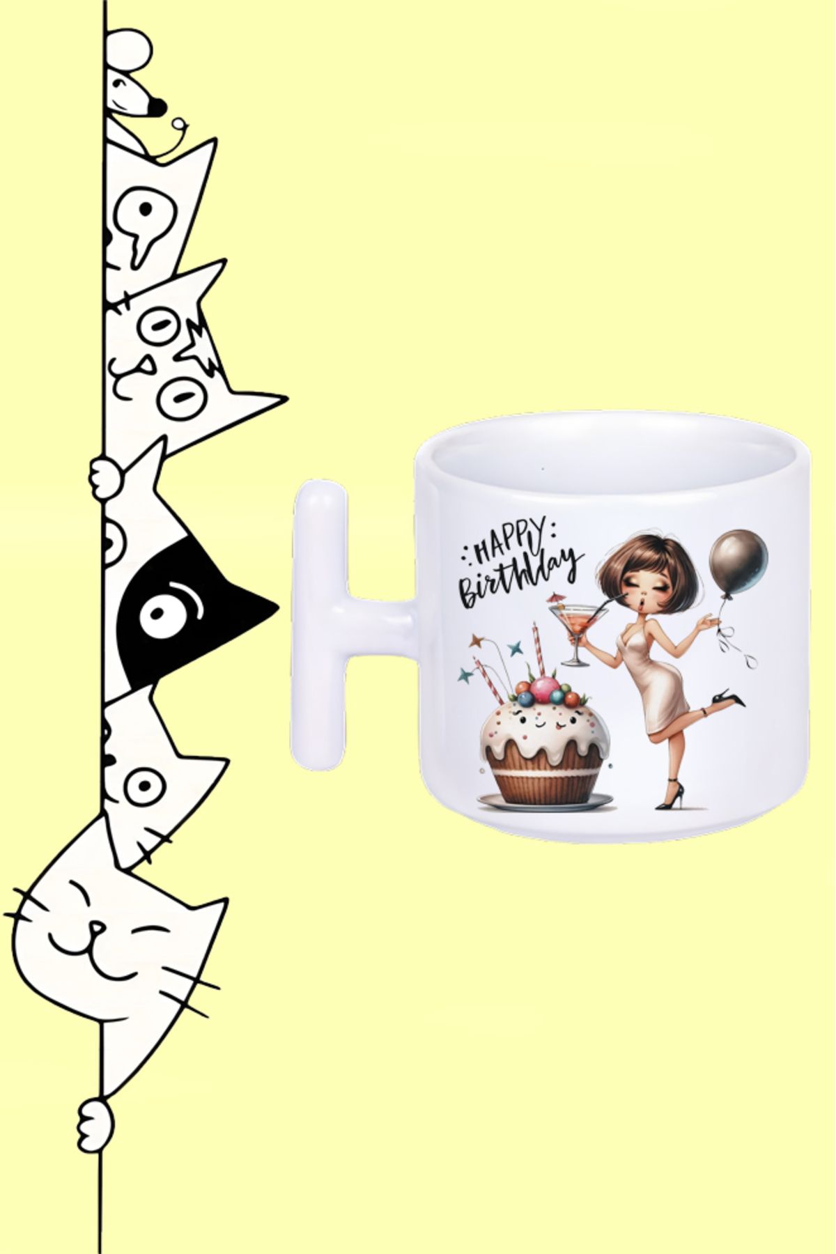 Olympus plus HAPPY BIRTHDAY MUTLU YILLAR DOĞUM GÜNÜ PASTA TASARIM BASKILI BEYAZ T SAP KUPA BARDAK