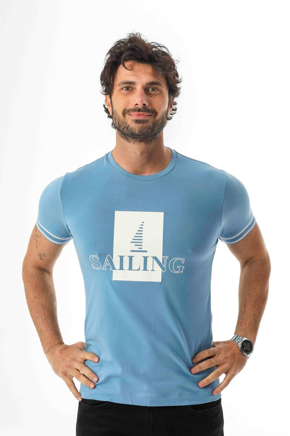 Tony Montana Sail Collection Bisiklet Yaka Baskılı T-Shirt-MSL-2259
